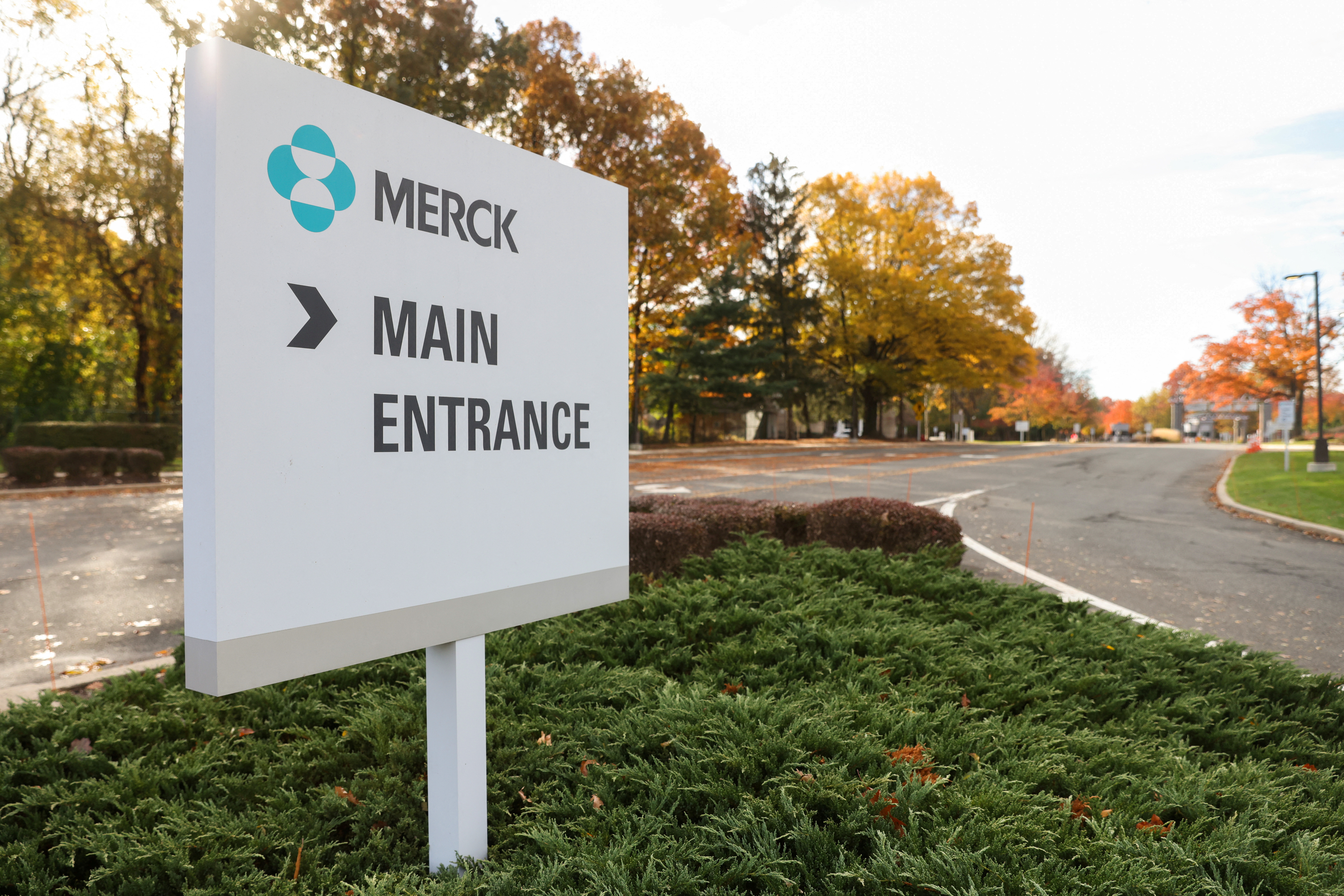 Signage is seen at the Merck & Co. headquarters in Kenilworth, New Jersey