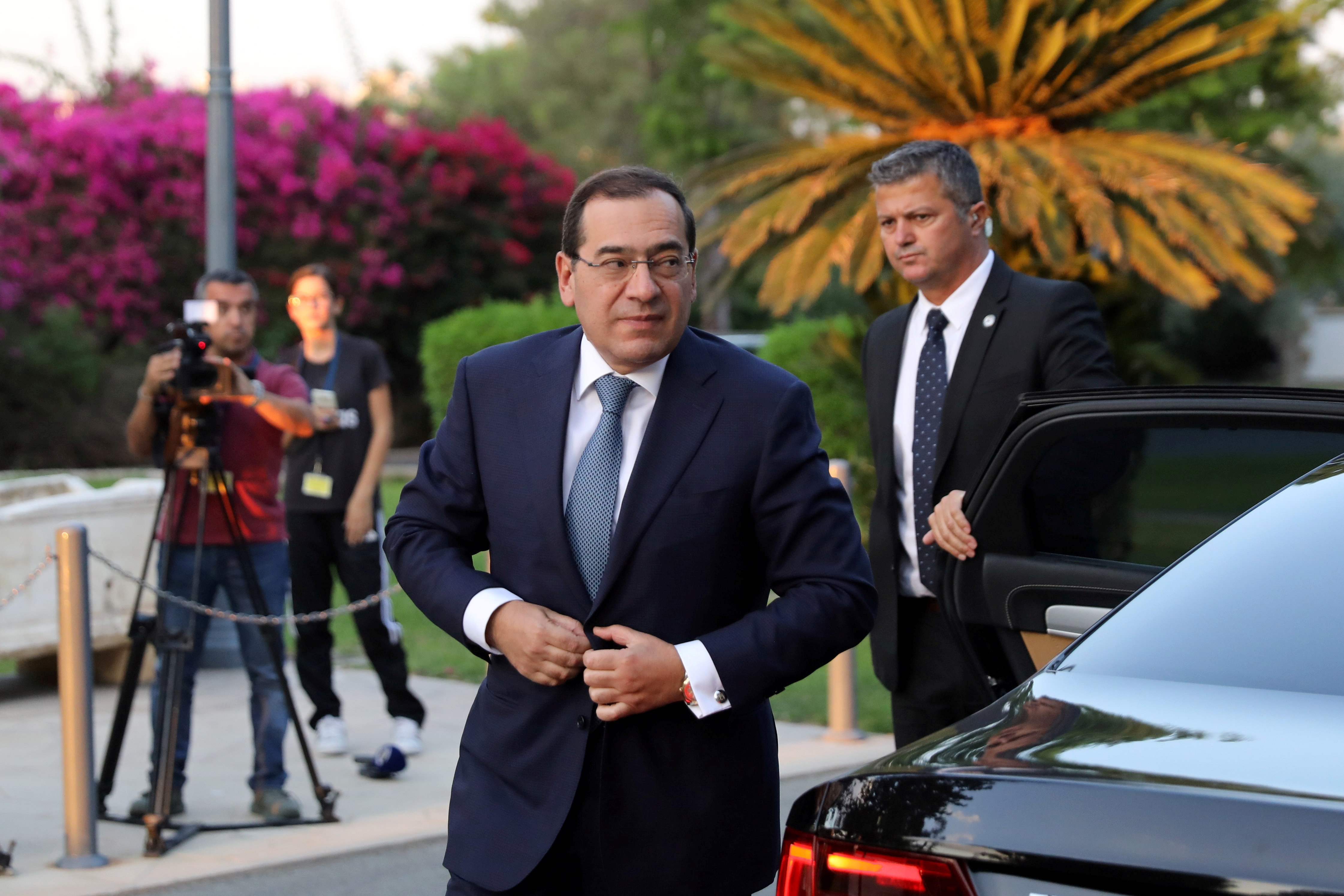Tarek El Molla, Egypt's Minister of Petroleum and Mineral Resources, arrives for a meeting at the Presidential Palace in Nicosia