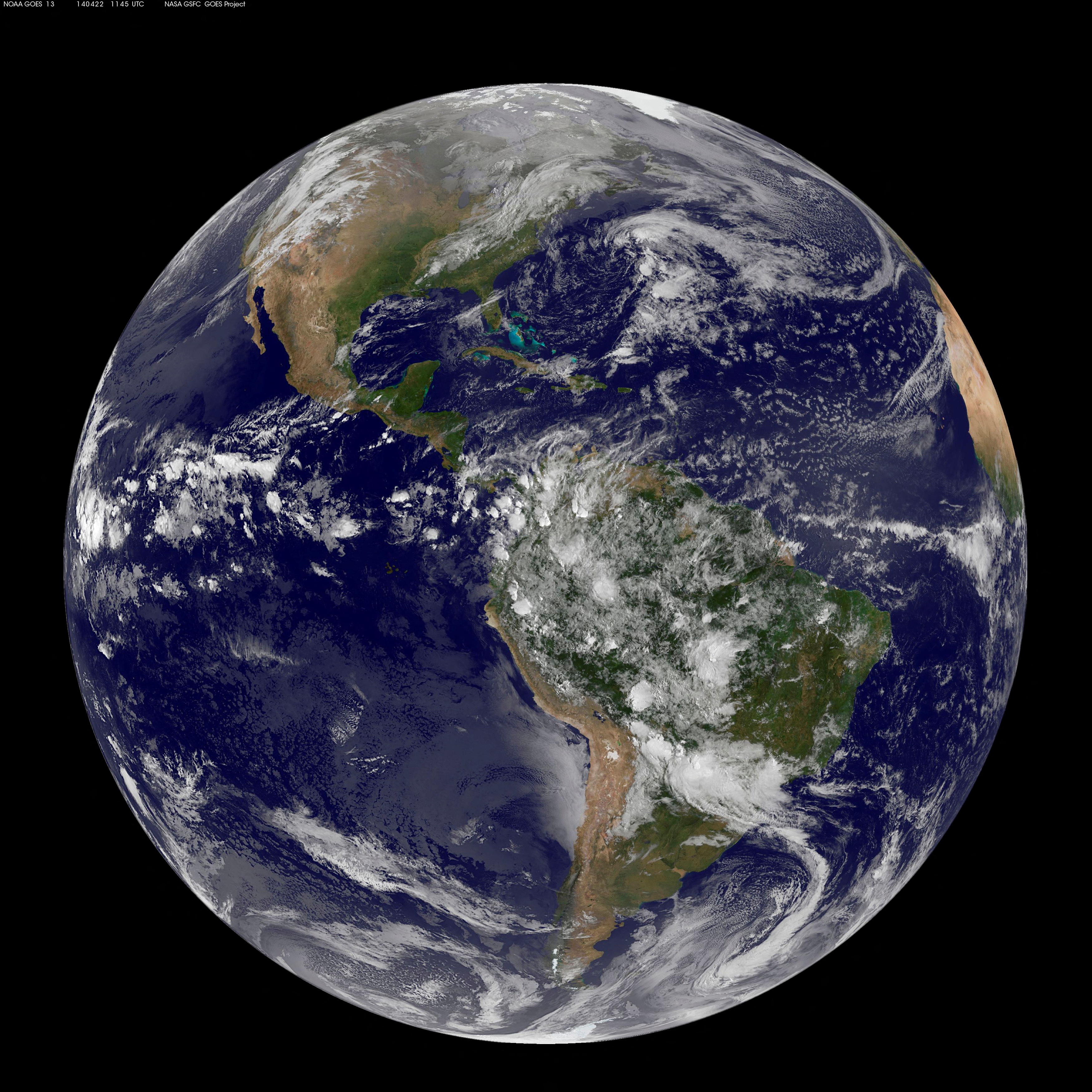 The planet Earth is seen in a photo taken by NOAA's GOES-East satellite on Earth Day