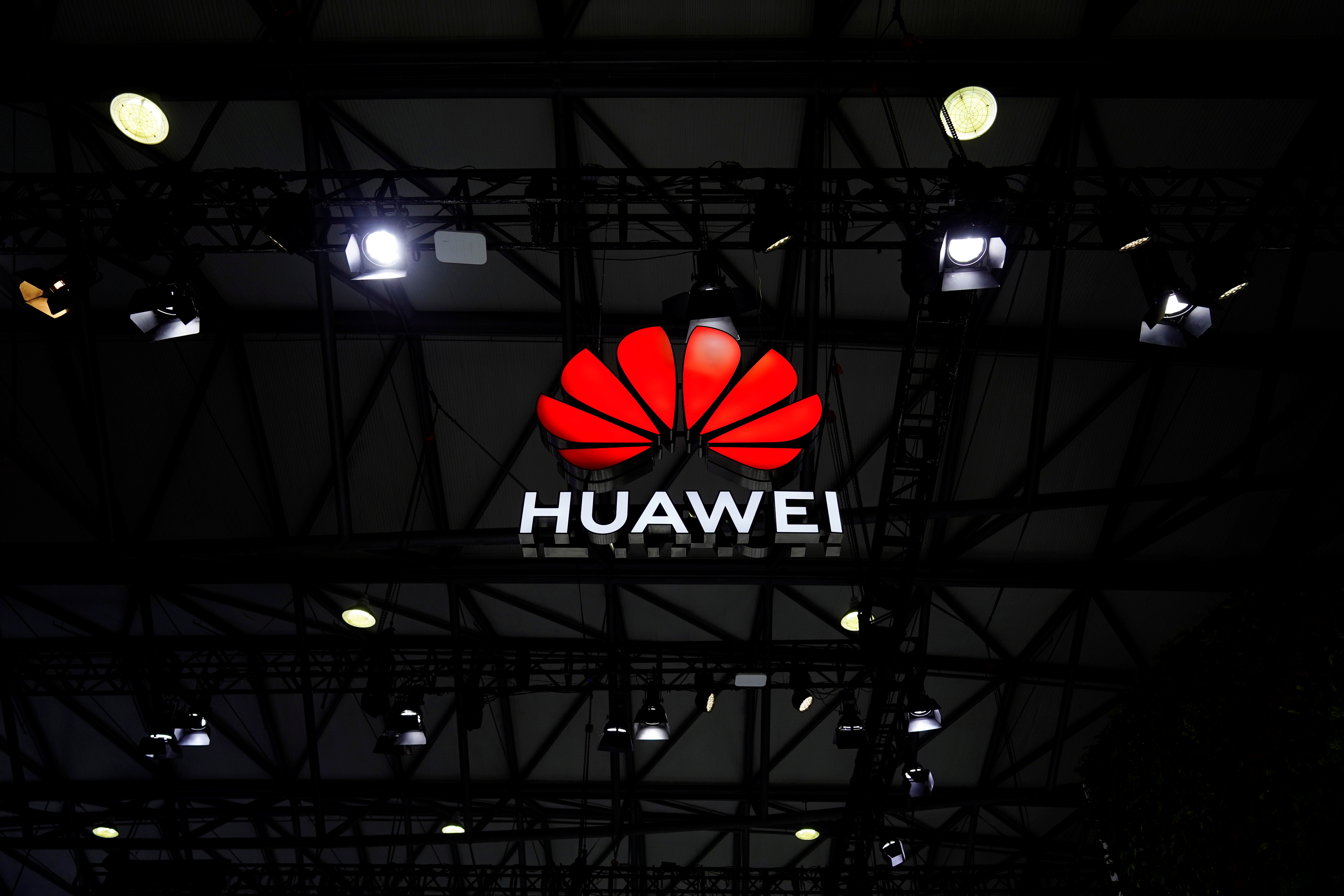 A Huawei logo is seen at the Mobile World Congress (MWC) in Shanghai