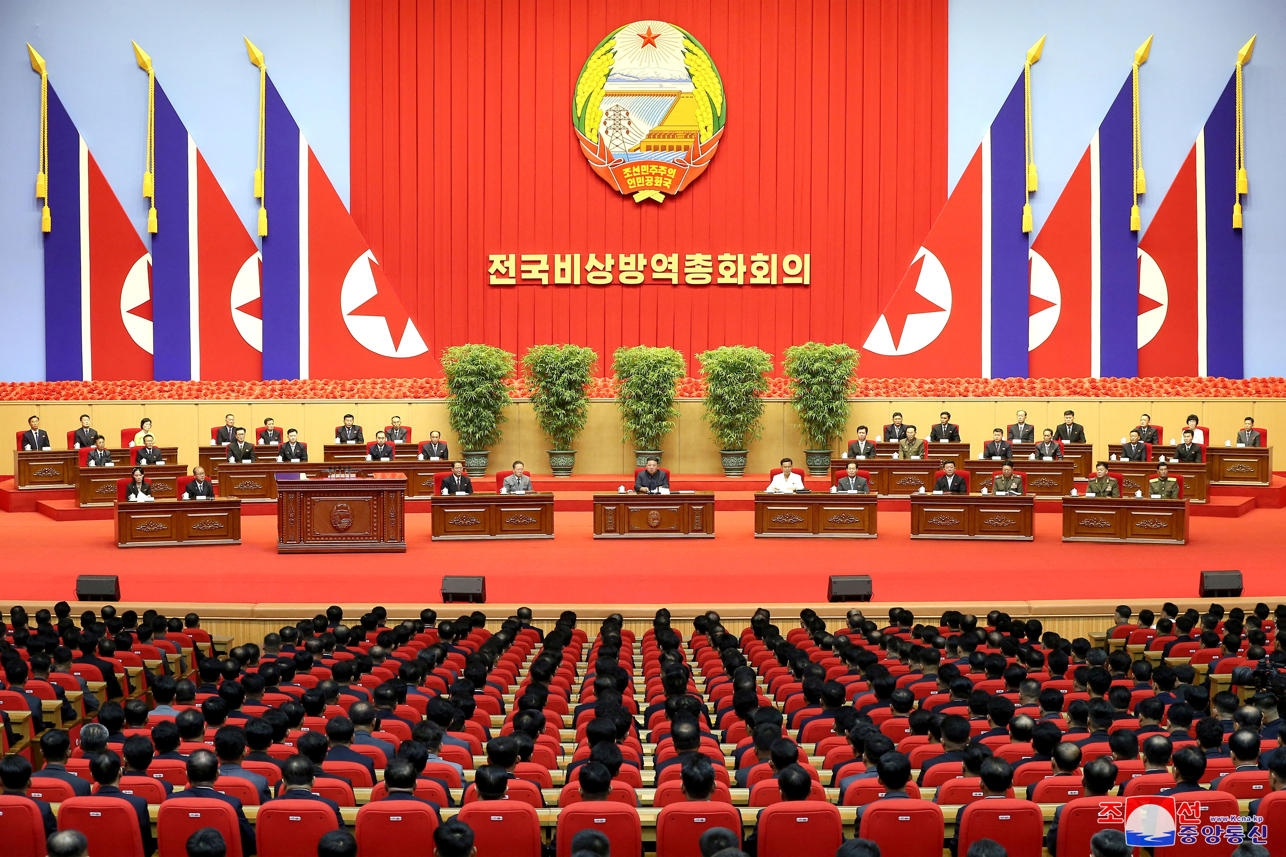 North Korean officials attend a national meeting on measures against the coronavirus disease (COVID-19) in Pyongyang