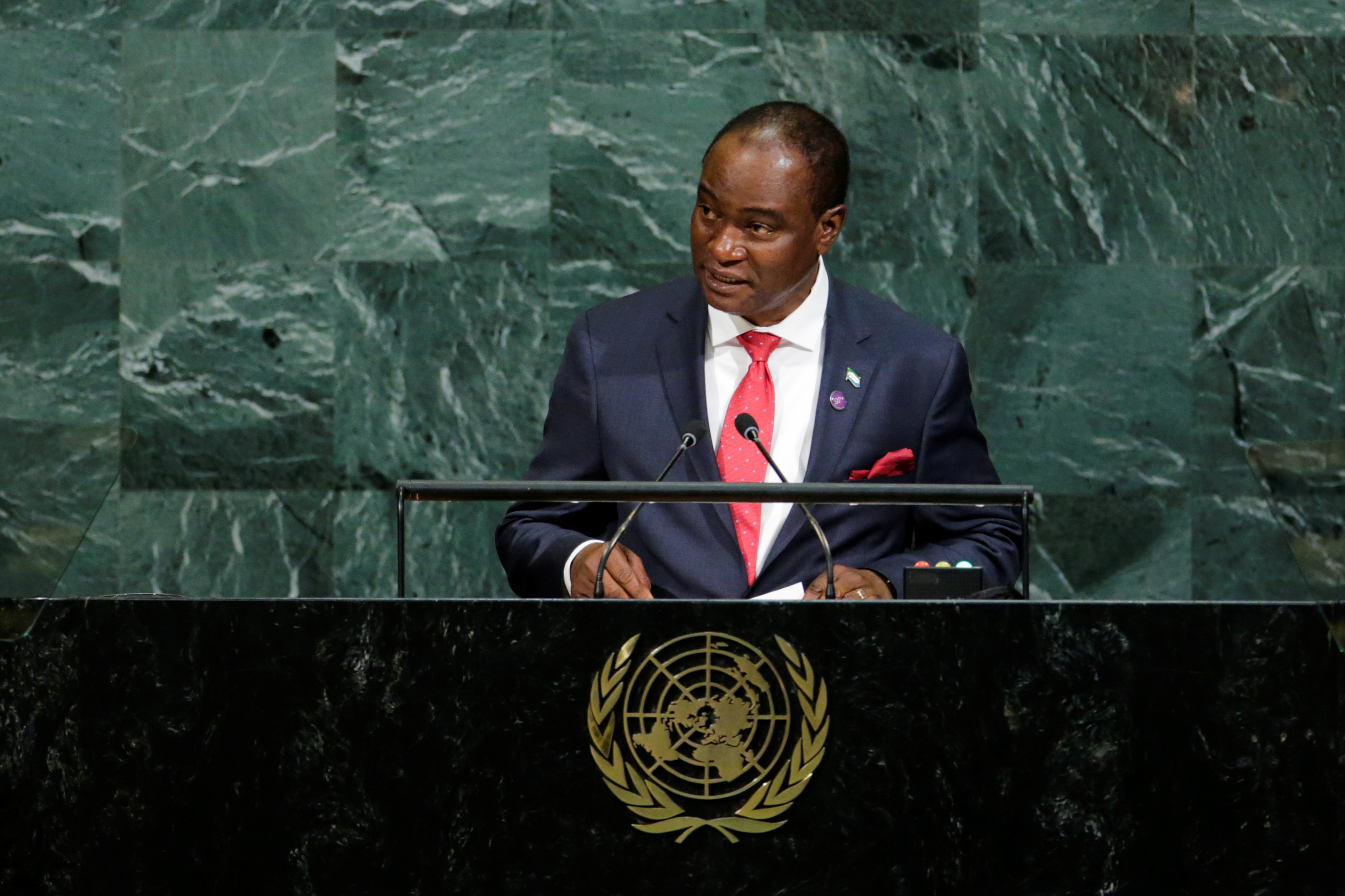 Foreign Minister of Sierra Leone, Kamara addresses the 72nd United Nations General Assembly at U.N. headquarters in New York