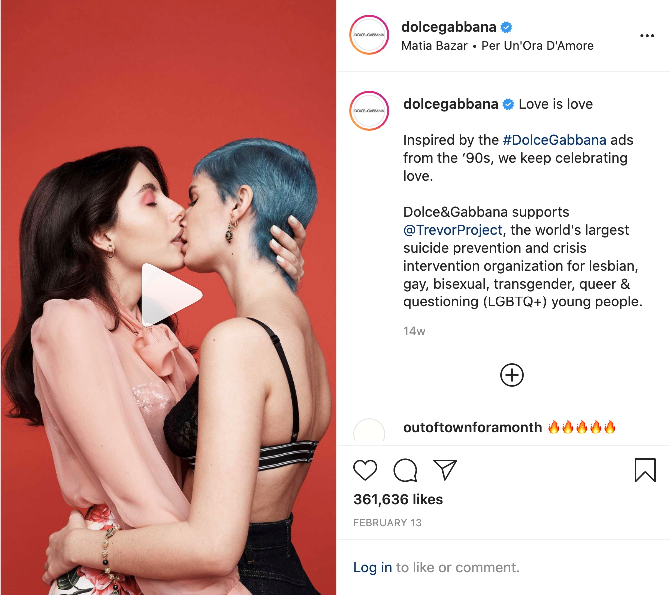 Screenshot of Dolce & Gabbana ad