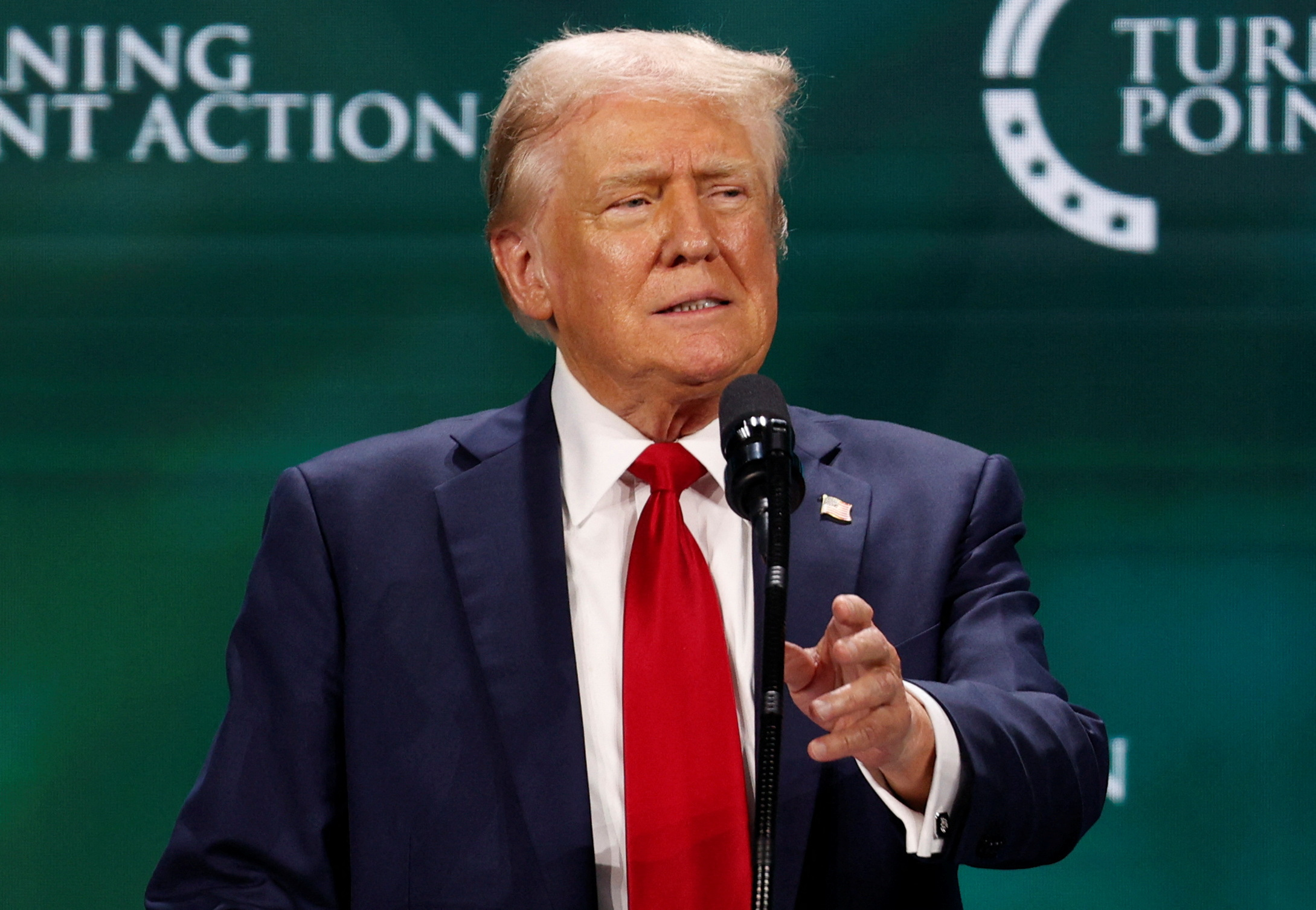 Republican presidential nominee and former U.S. President Donald Trump attends The Believers Summit 2024 in West Palm Beach