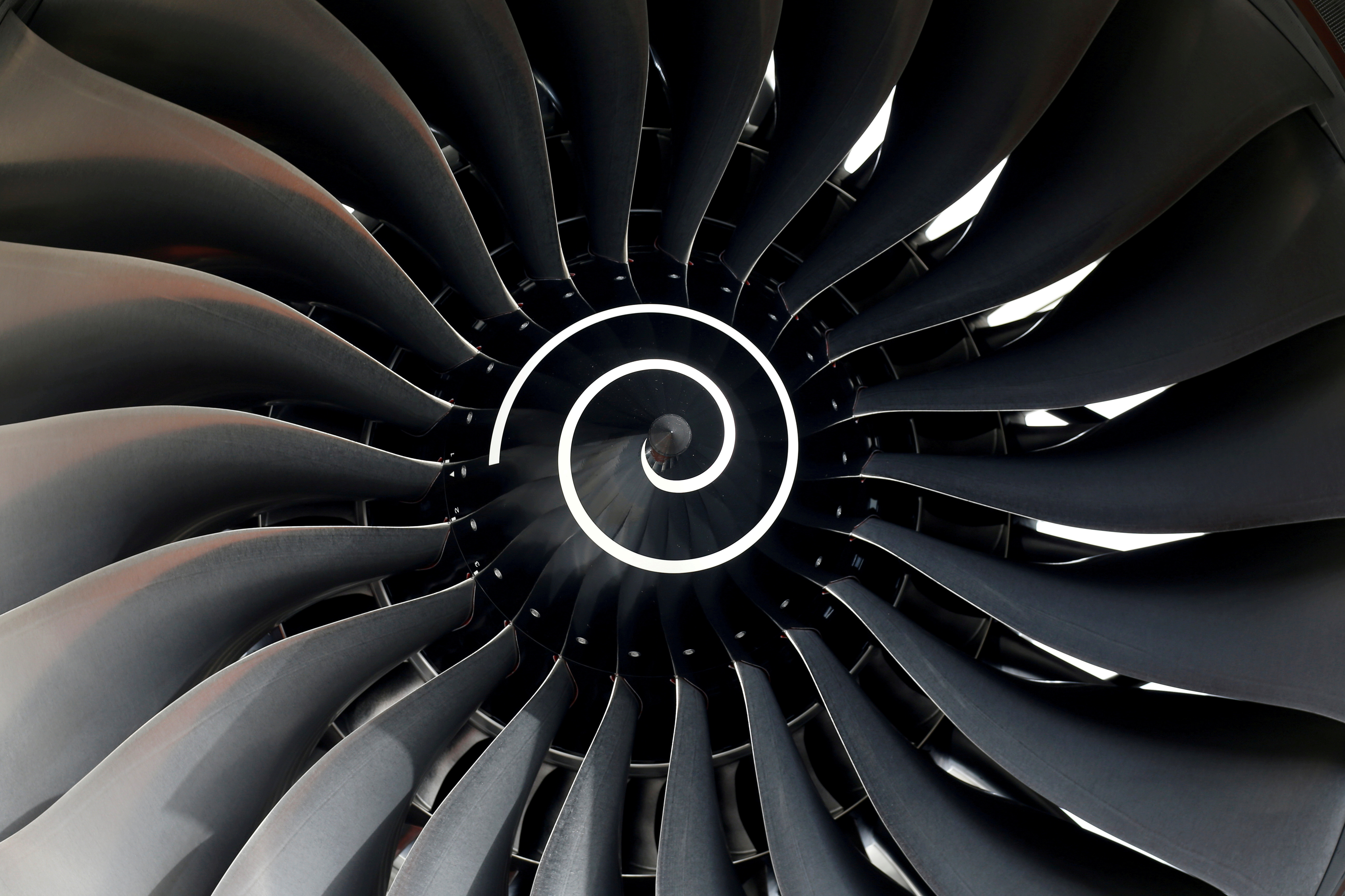 Rolls Royce engine of the first Fiji Airways A350 XWB airliner is seen at the aircraft builder's headquarters of Airbus in Colomiers near Toulouse