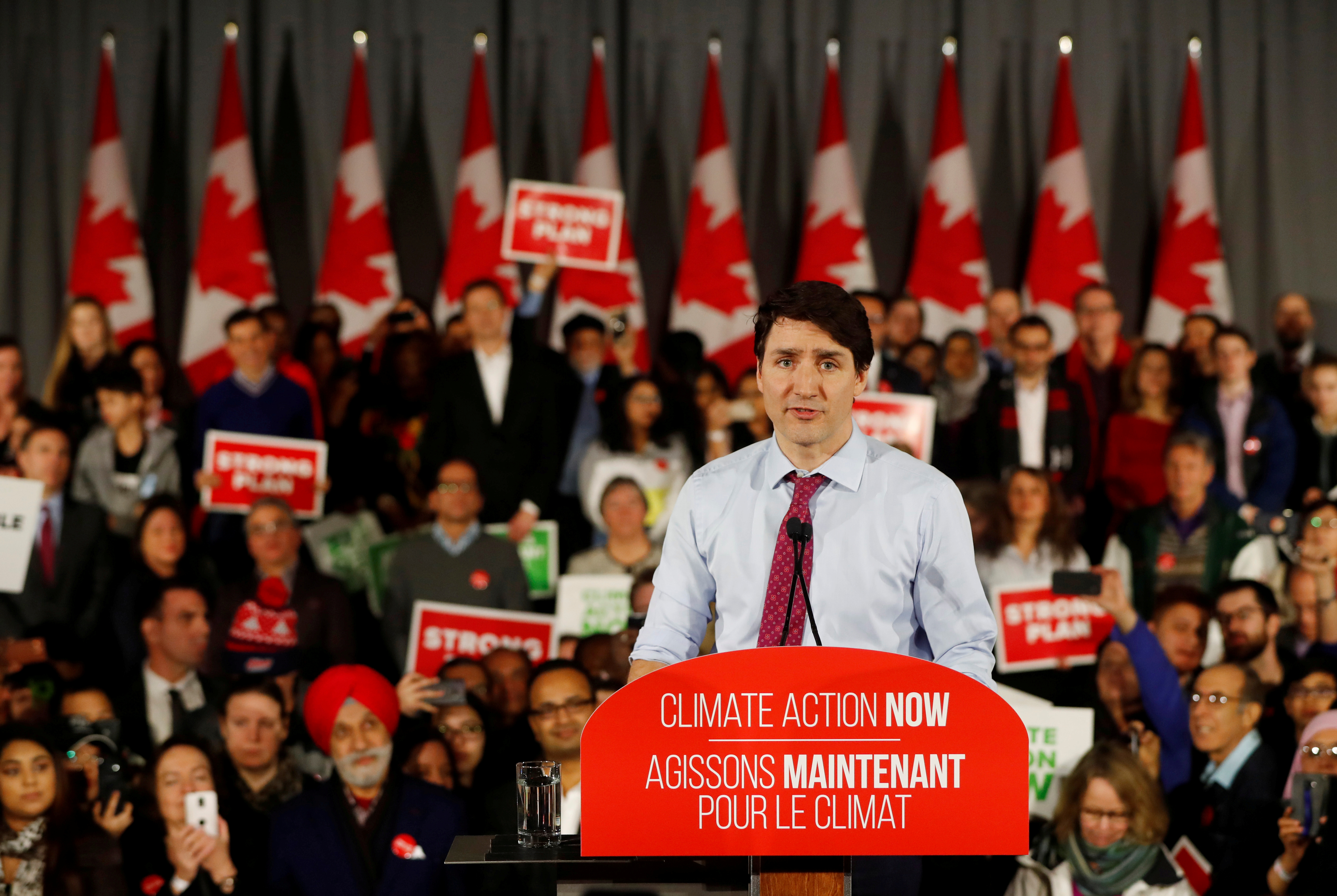 Canada's Prime Minister Justin Trudeau speaks during a Liberal Climate Action Rally in Toronto, Ontario, Canada March 4, 2019.  REUTERS/Mark Blinch