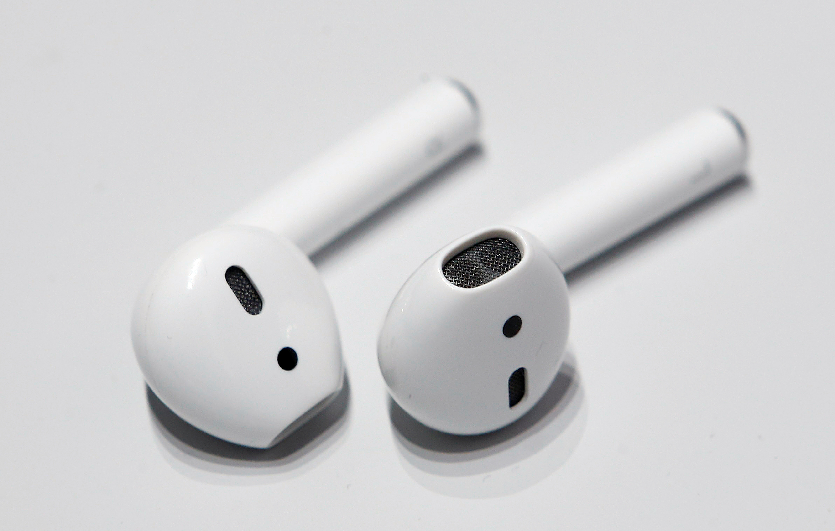 Apple AirPods are displayed during a media event in San Francisco