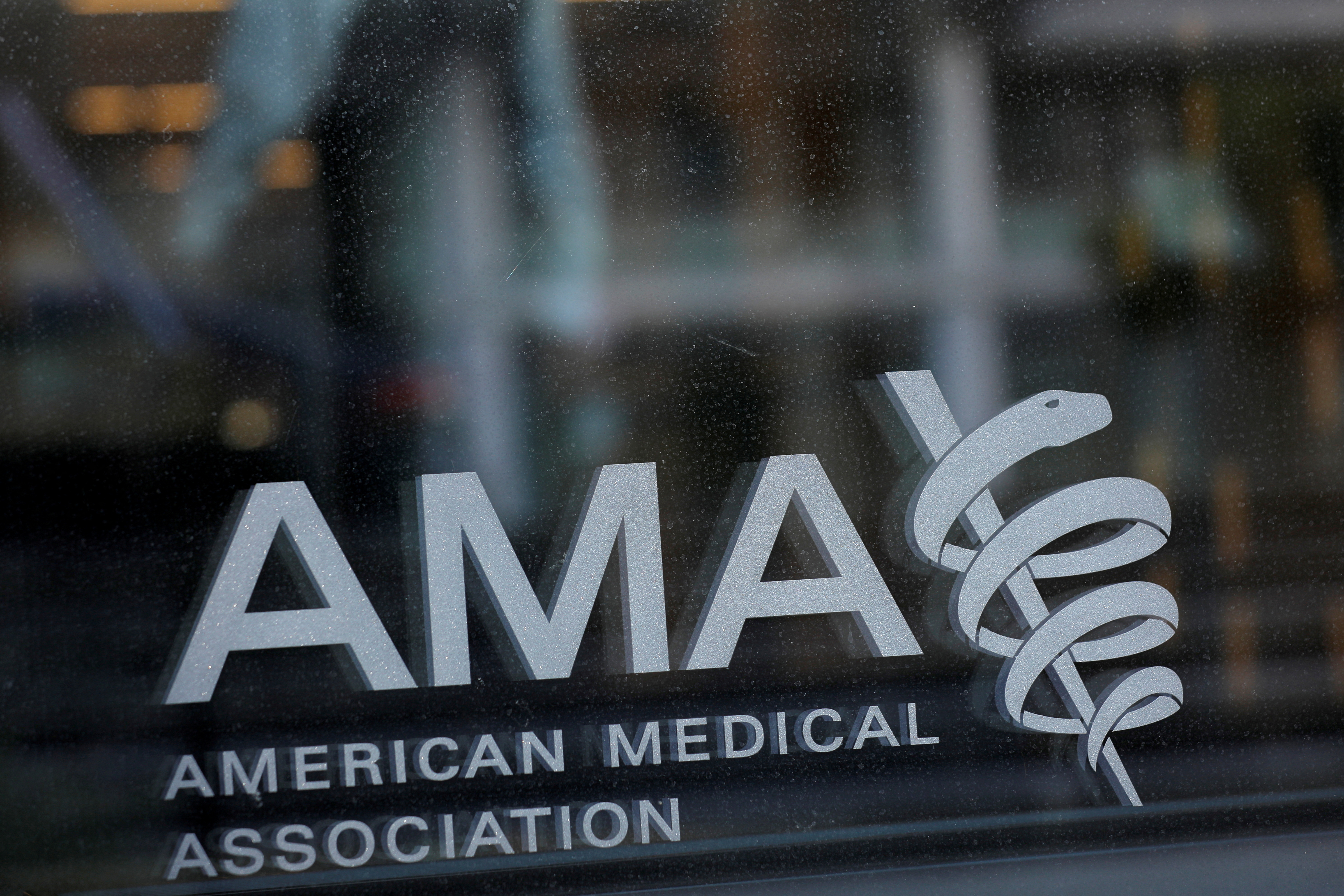 The American Medical Association logo is seen at their office in Washington, D.C.