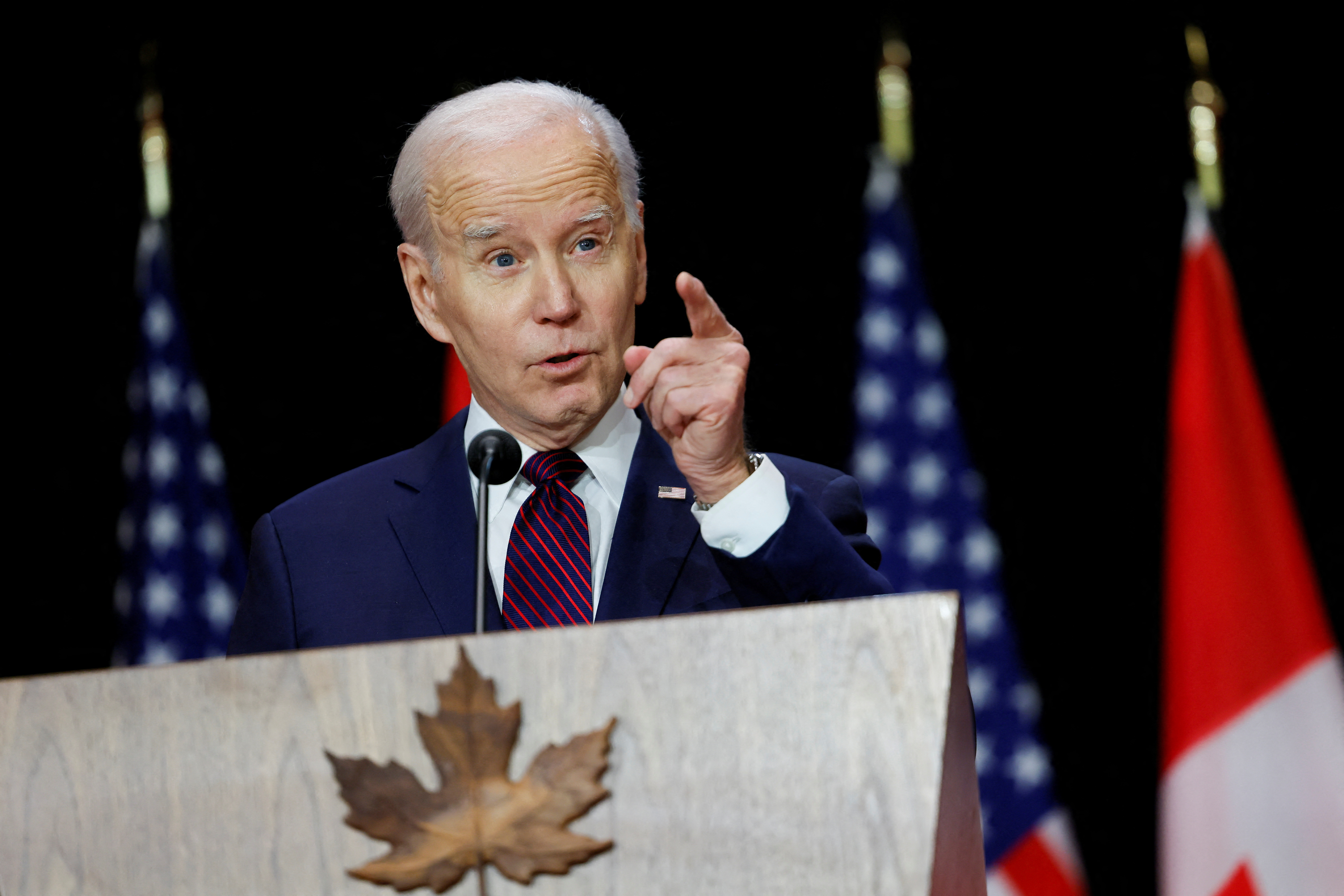 U.S. President Joe Biden and Canadian PM Justin Trudeau hold a news conference, in Ottawa
