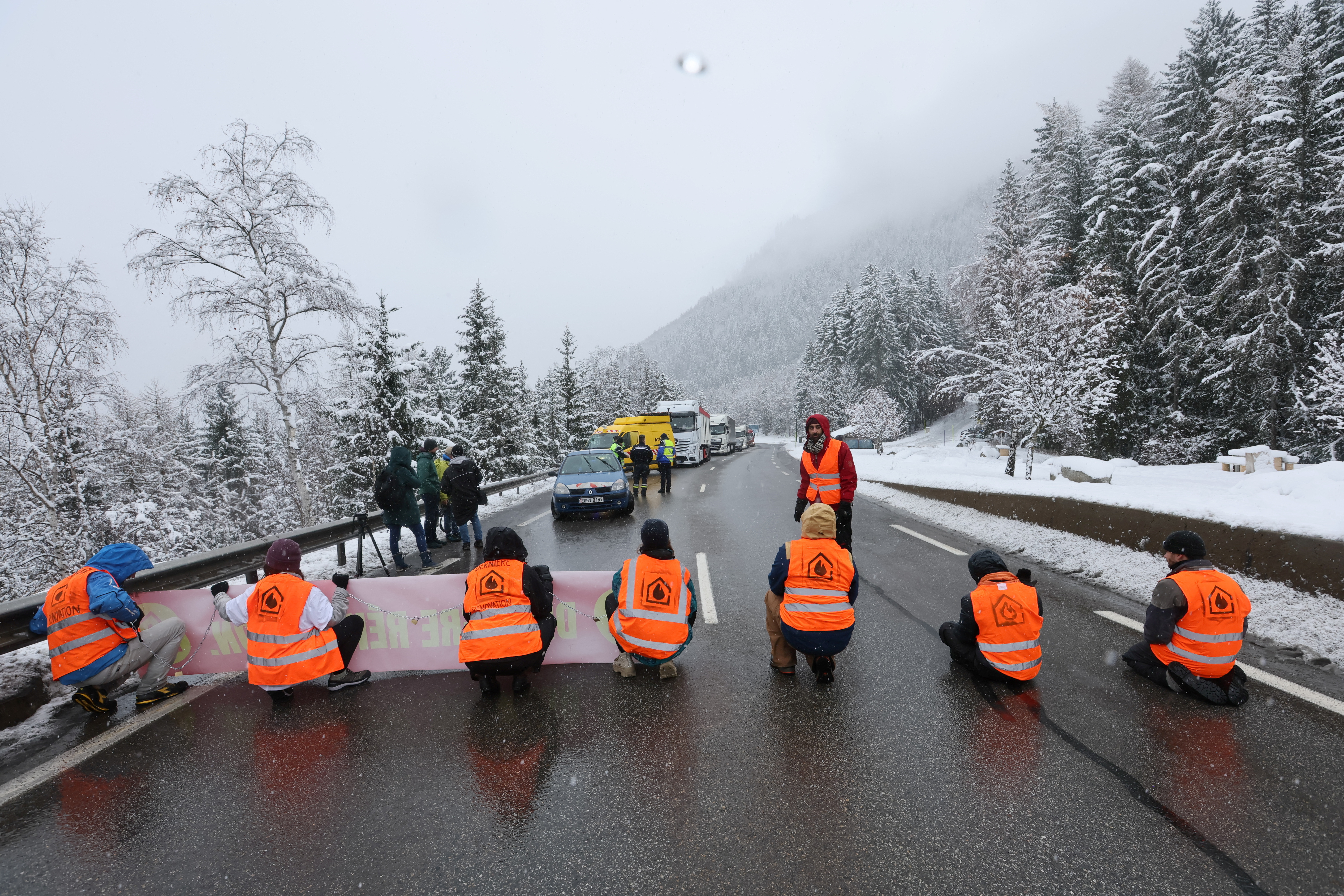 Climate activists from 'Derniere Renovation' protest in Chamonix