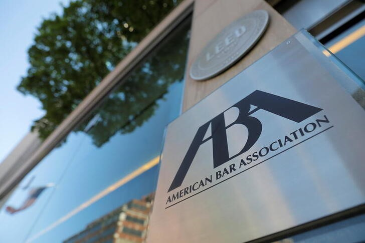 Signage is seen outside of the American Bar Association (ABA) in Washington, D.C.