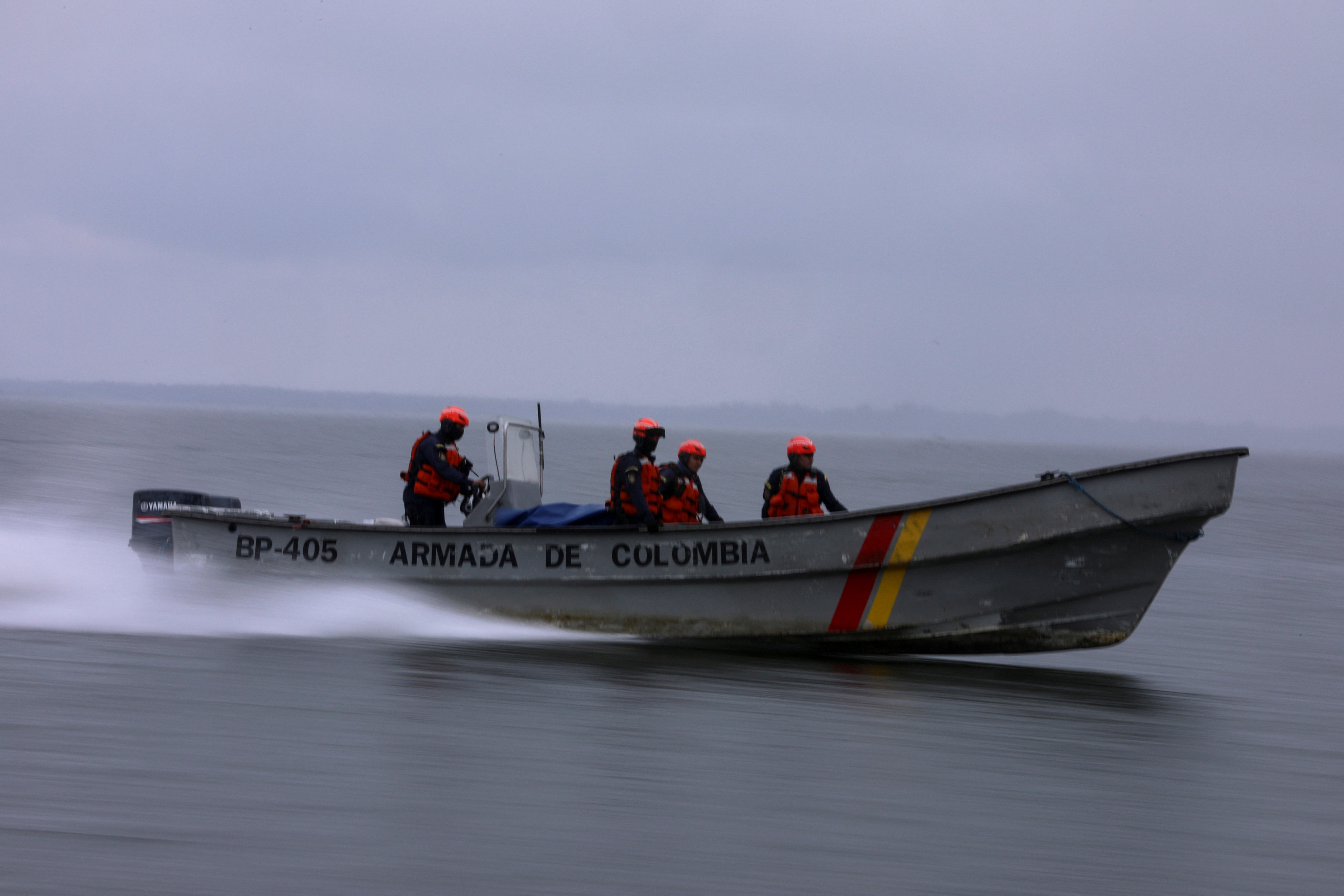 Colombian navy soldiers patrol the Pacific Ocean, where, according to authorities, drug trafficking routes are managed, in Tumaco