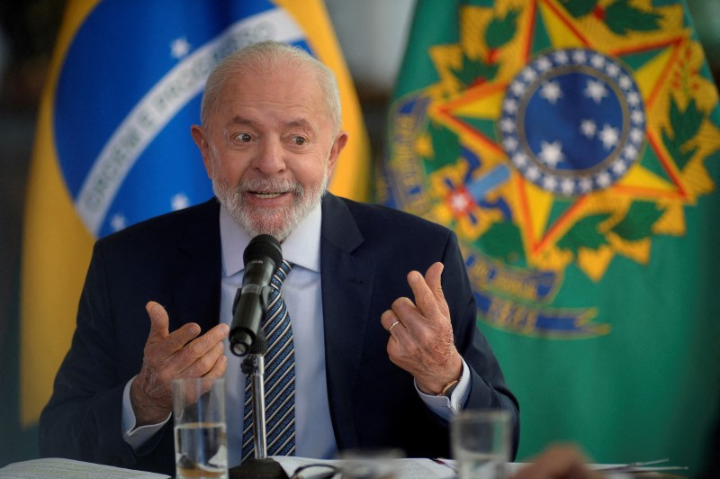 Brazilian President Luiz Inacio Lula da Silva speaks to foreign media at Planalto palace in Brasilia