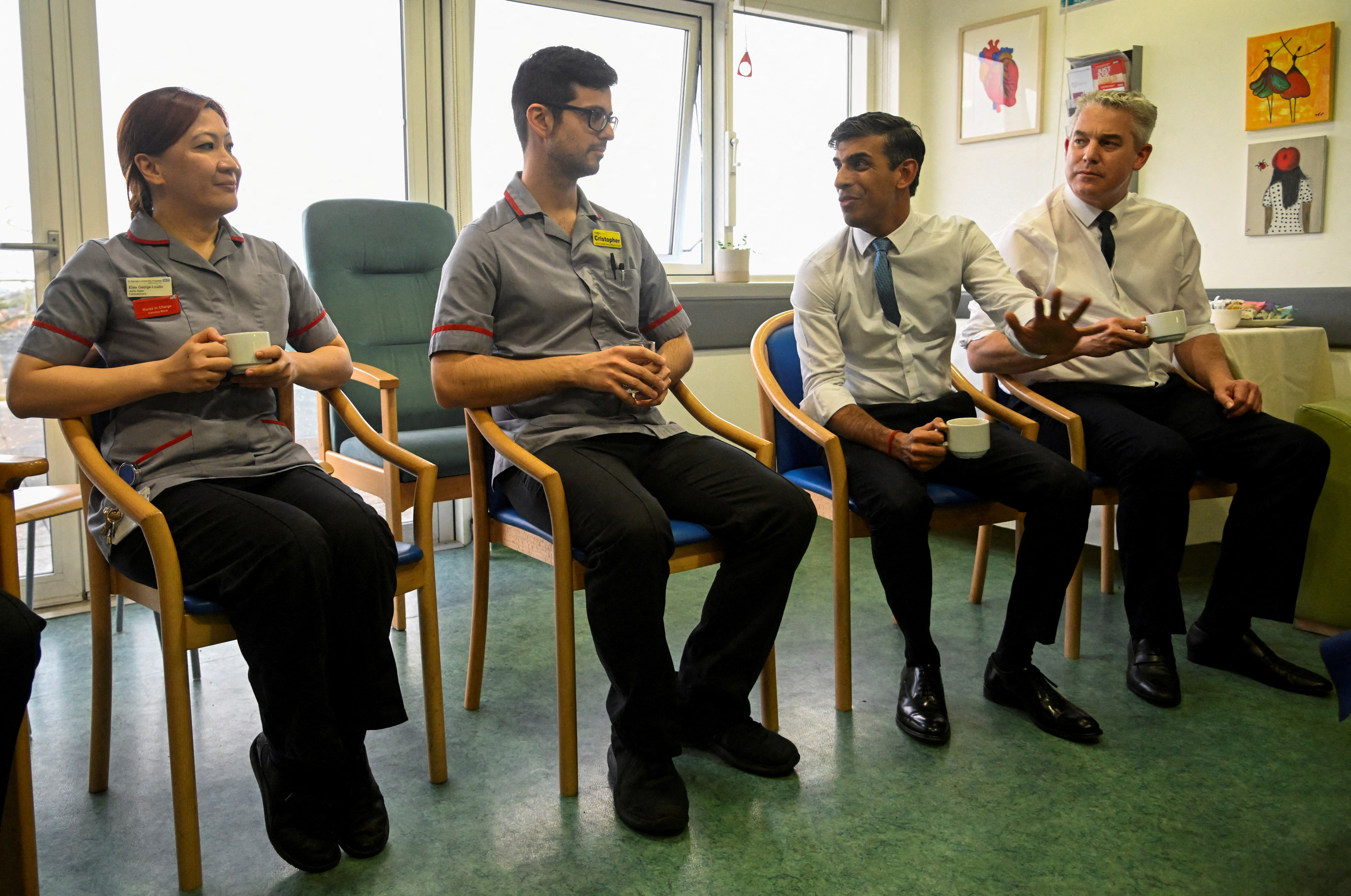 British Prime Minister Sunak visits St George's hospital in London