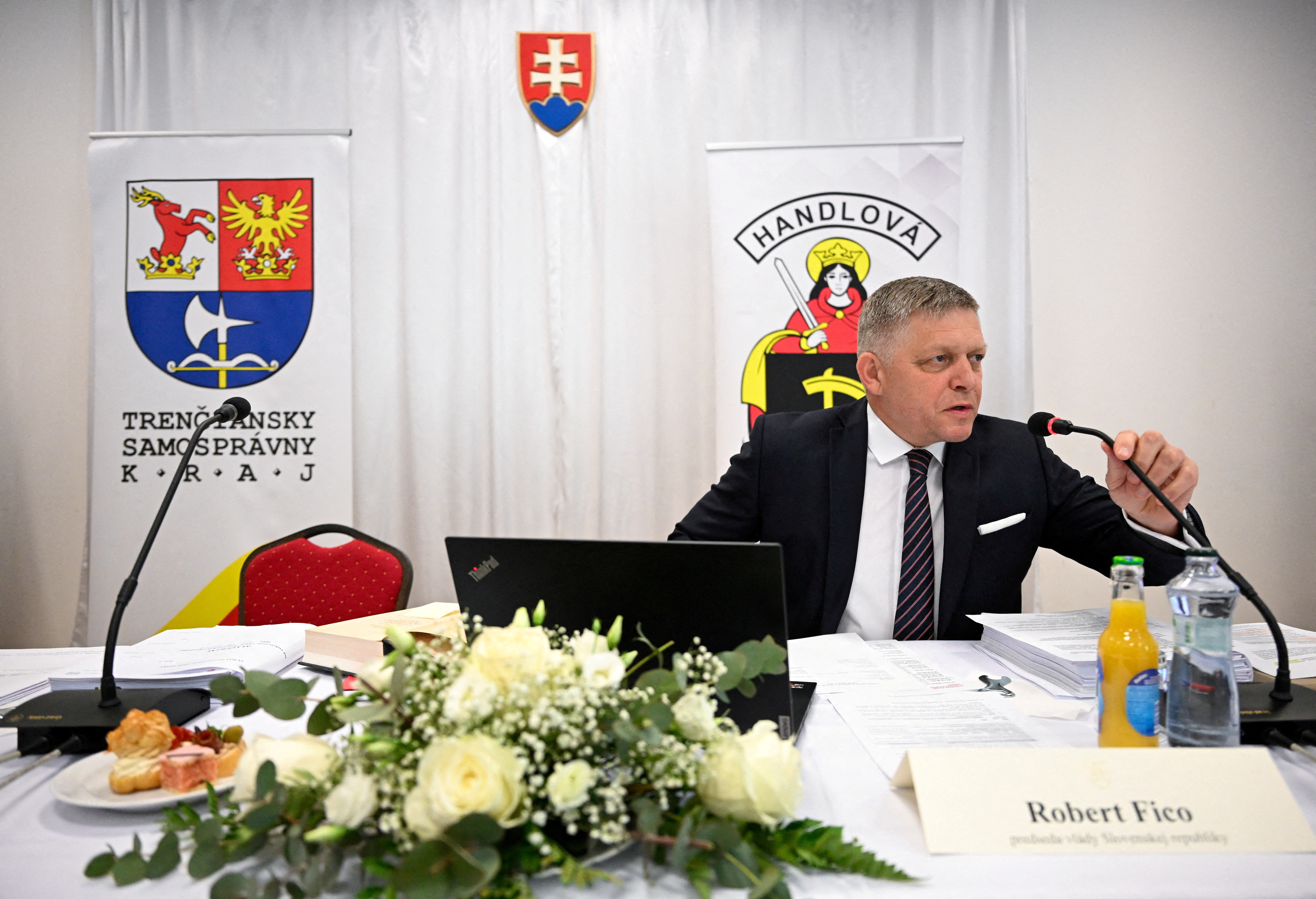 Slovak PM Fico attends government meeting, in Handlova