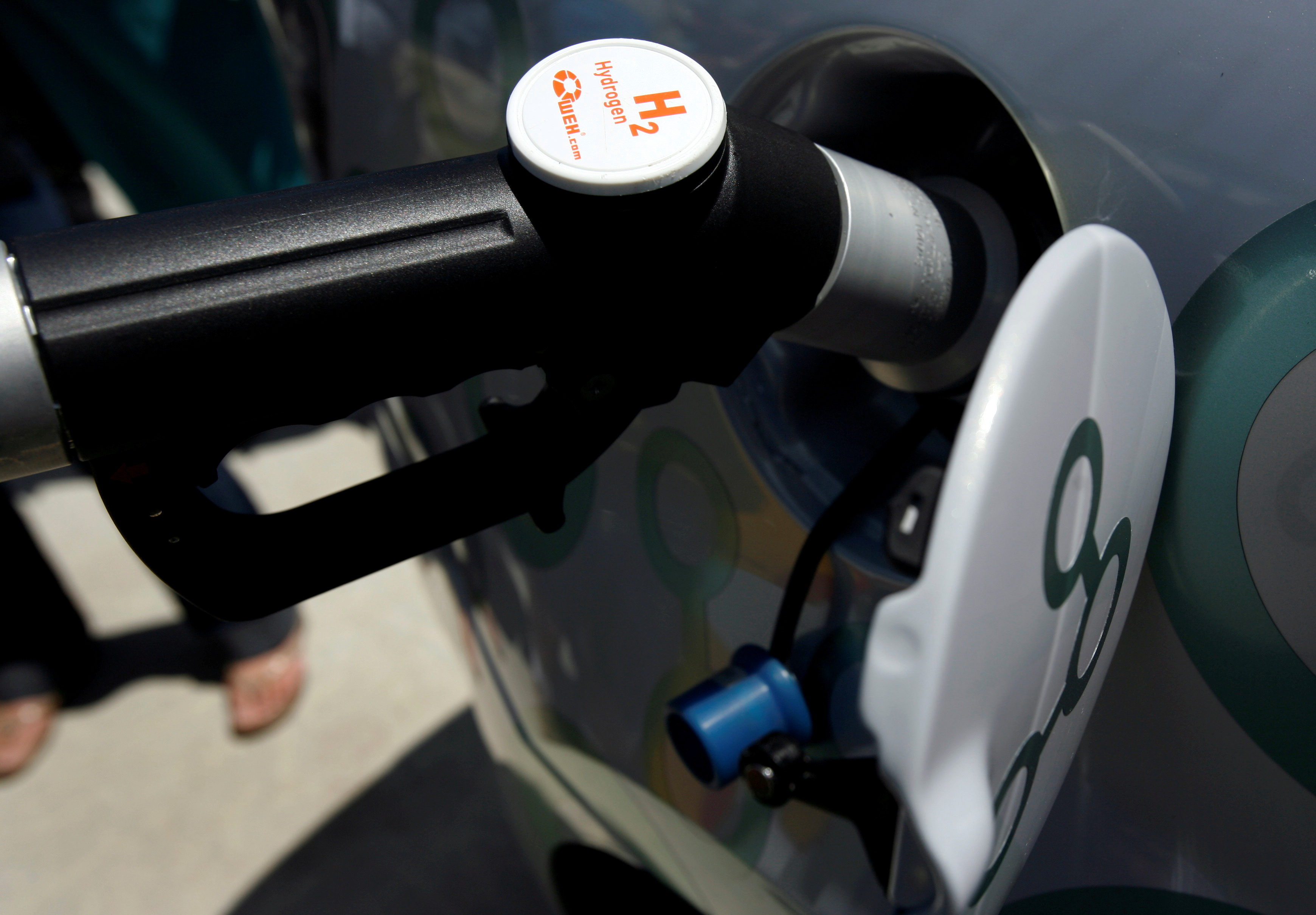 A GM Hydrogen Fuel Cell vehicle is seen being fueled at the Shell Hydrogen fueling station during its opening at JFK Airport in New York