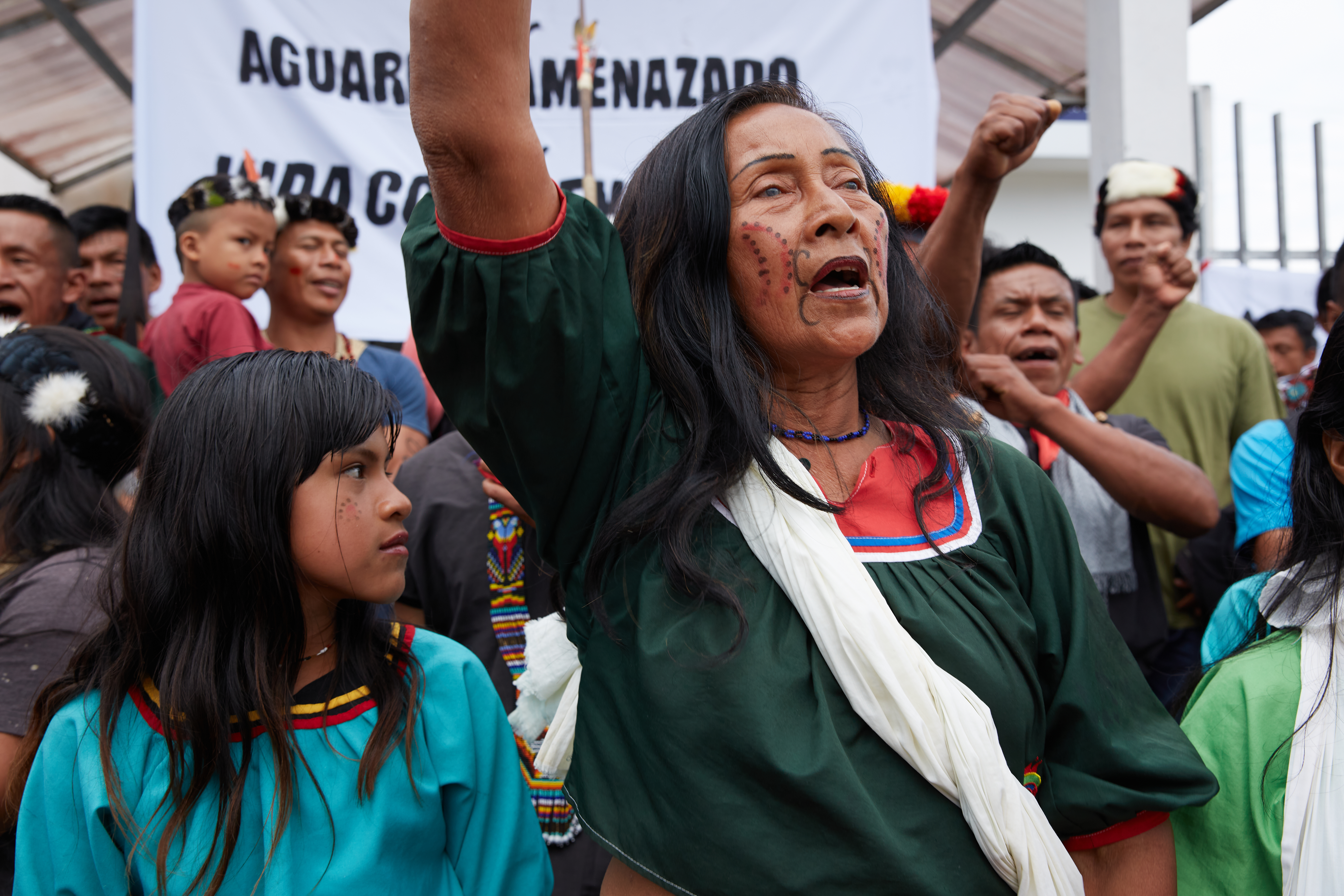 The Kofan people of Sinangoe in Ecuadorian Amazon protest
