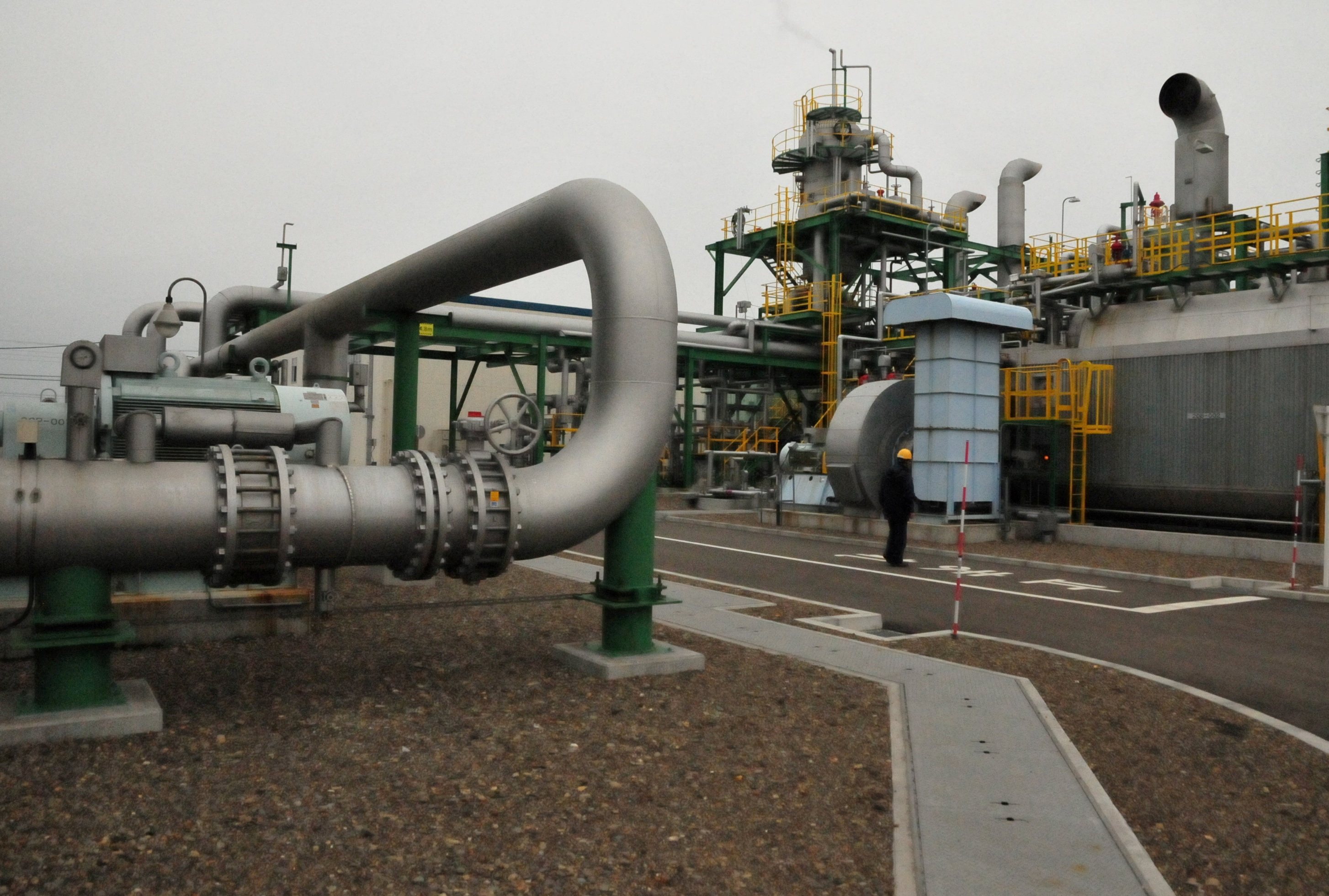 Pipe for tranporting CO2 pictured at CCS test site in Tomakomai