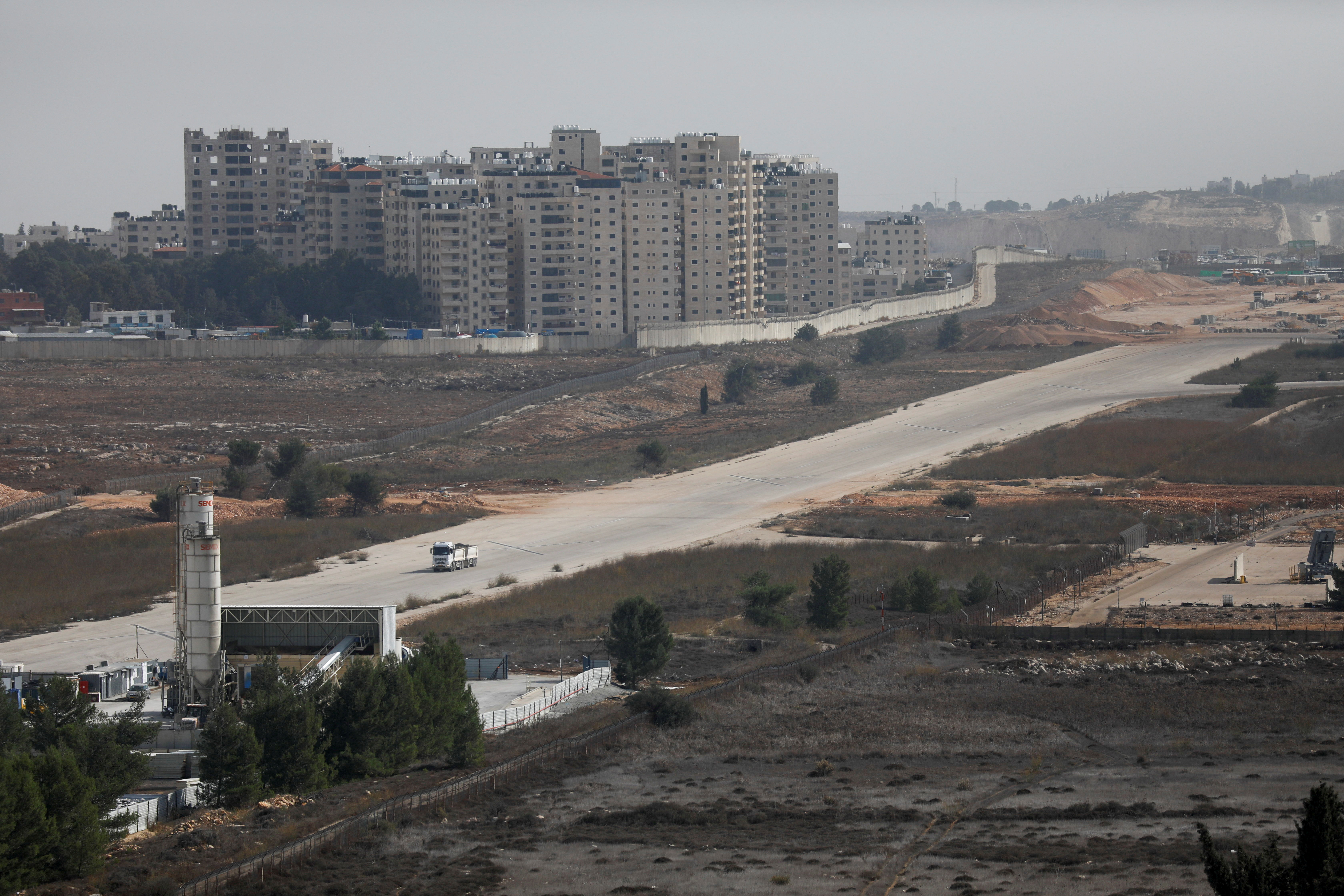 A general view shows an area over the Israeli-occupied West Bank boundary, near the Palestinian city of Ramallah