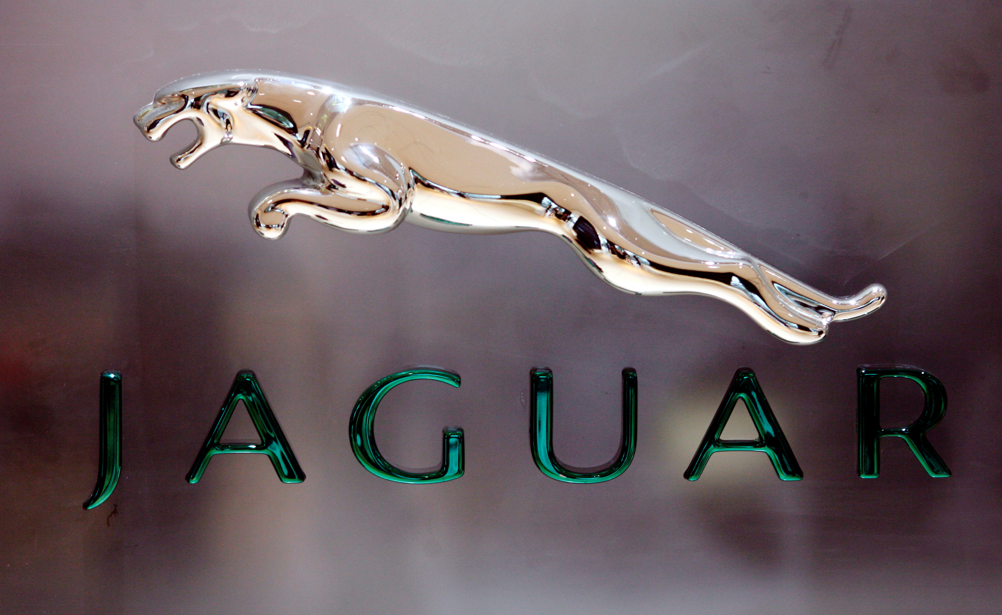 The Jaguar logo is pictured at a Jaguar Landrover showroom in Mumbai