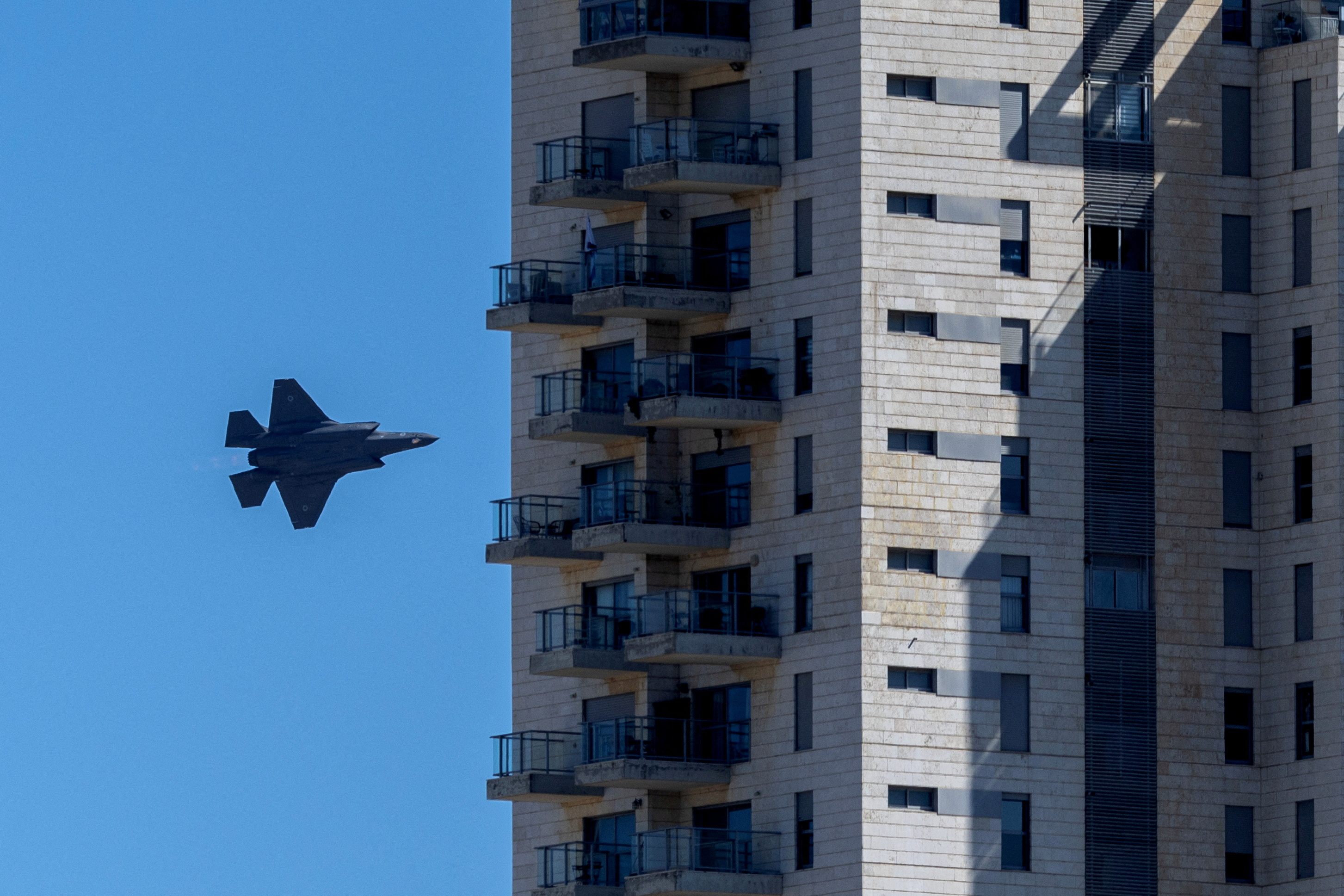 Israeli Air Force F-35 war jet flies over Jerusalem as part of celebrations