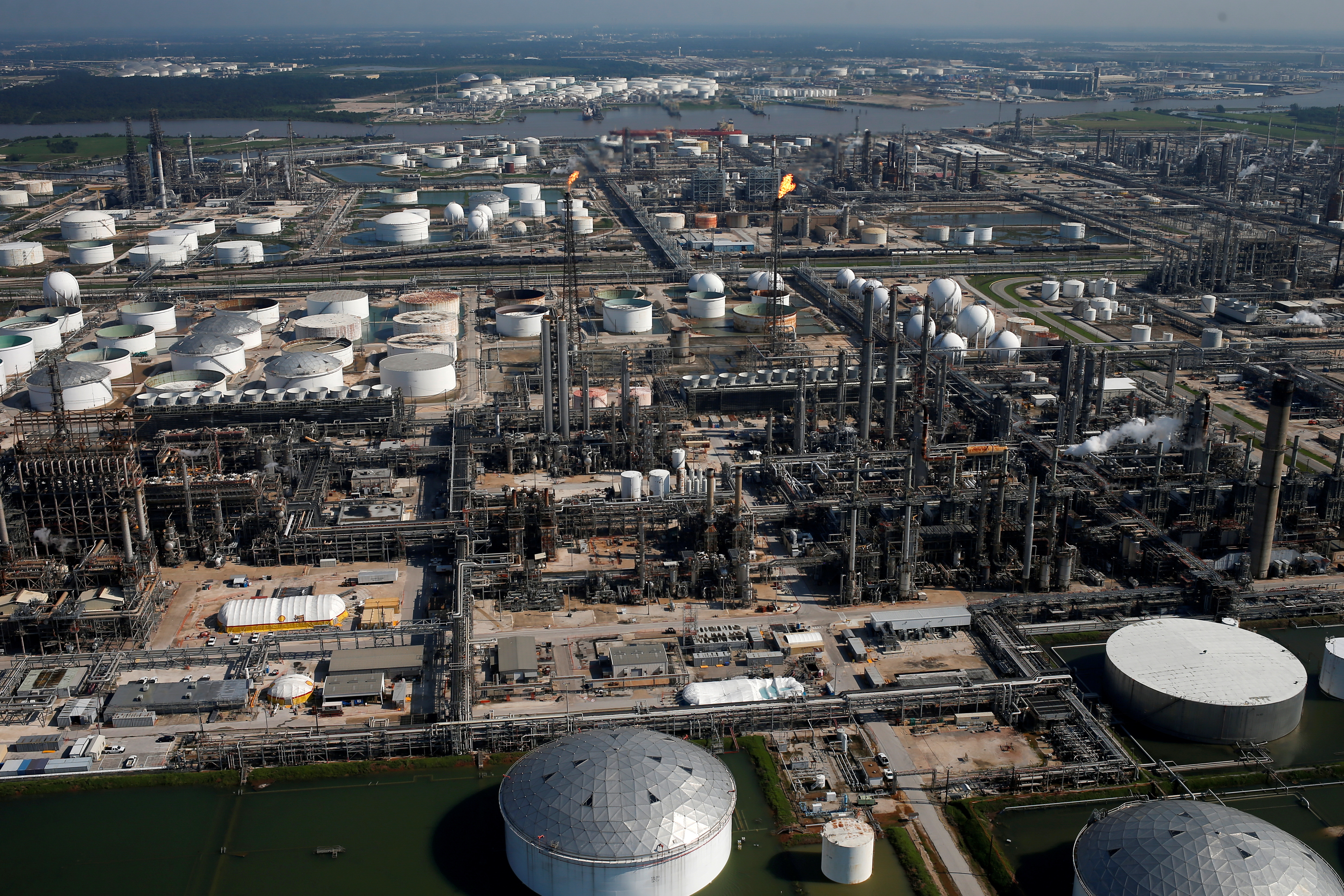 An aerial view of the Shell Deer Park Manufacturing Complex is seen in Deer Park, Texas,