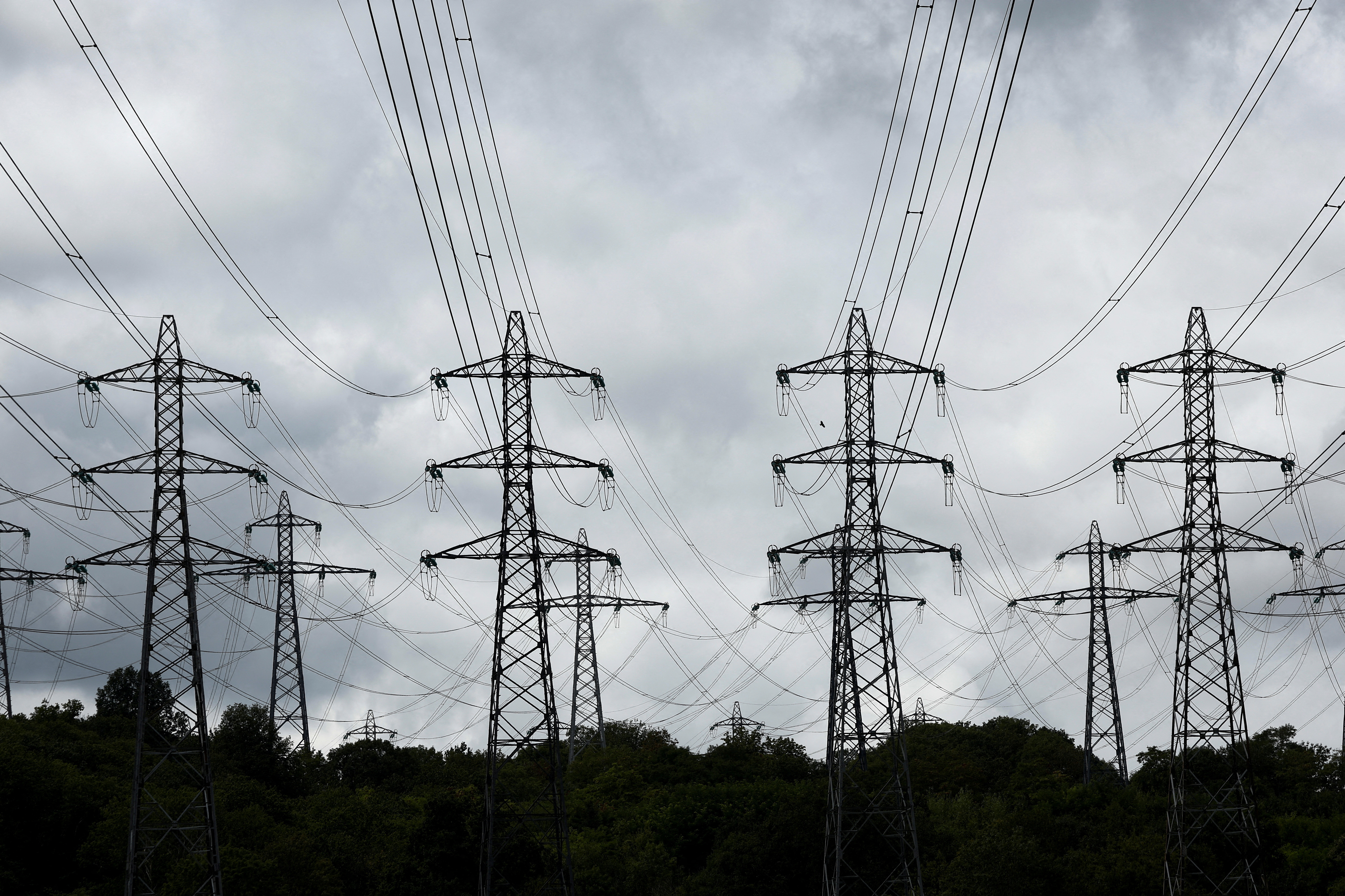 Electricity transmission towers in France