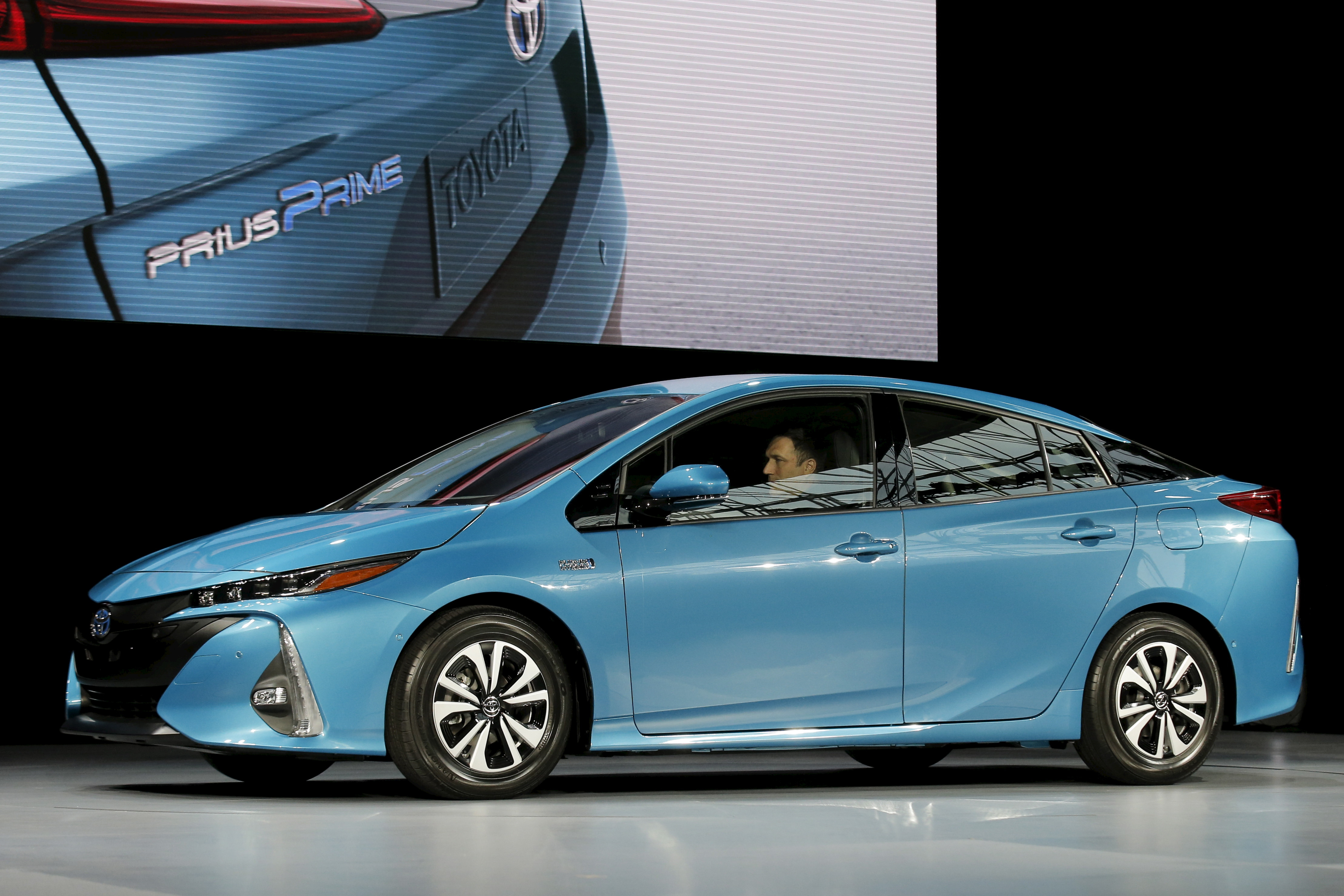 A Toyota Prius Prime is seen during the media preview of the 2016 New York International Auto Show in Manhattan, New York