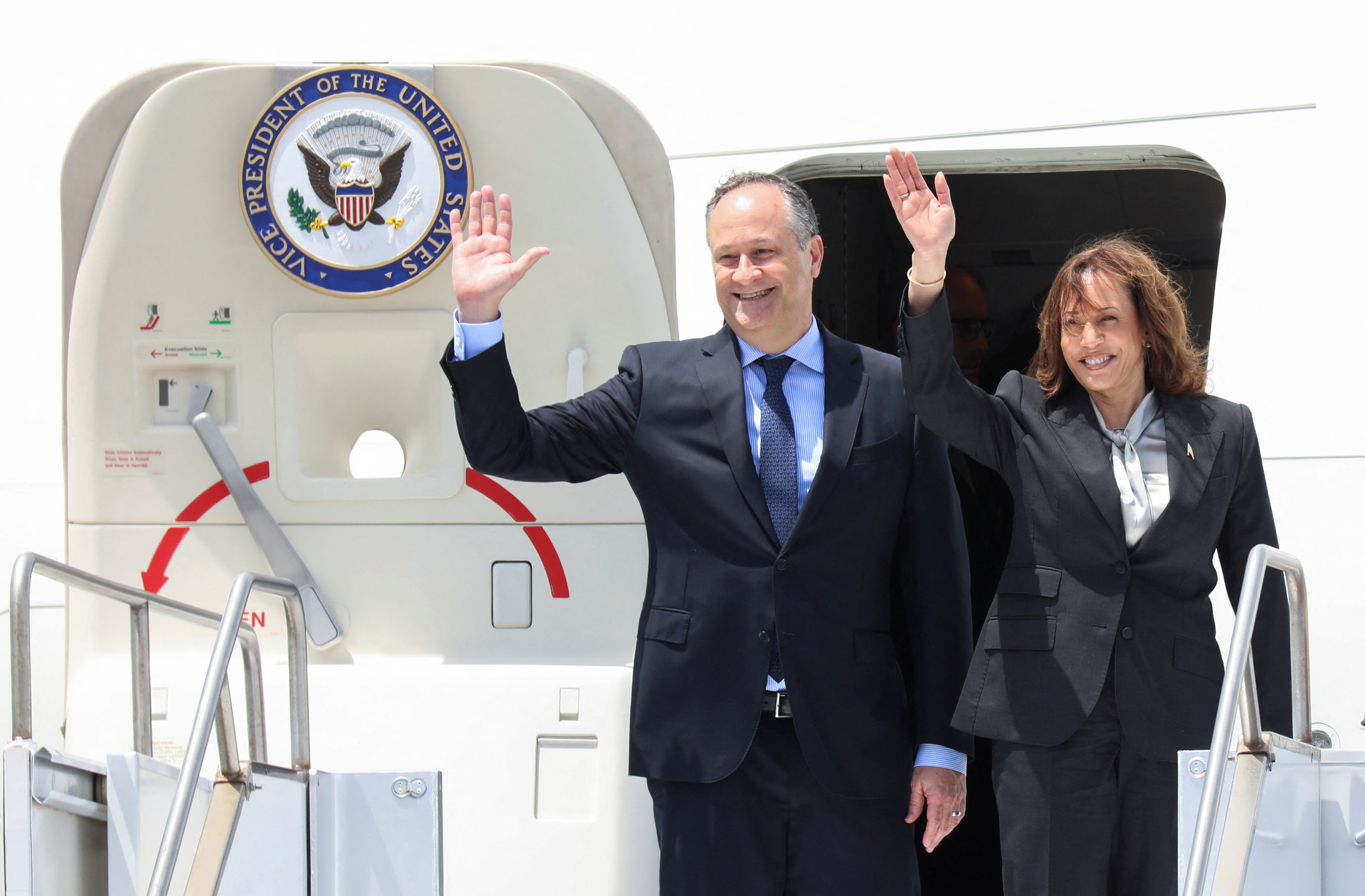 US Vice President Kamala Harris accompanied by Second Gentleman Doug Emhoff, depart Dar es Salaam