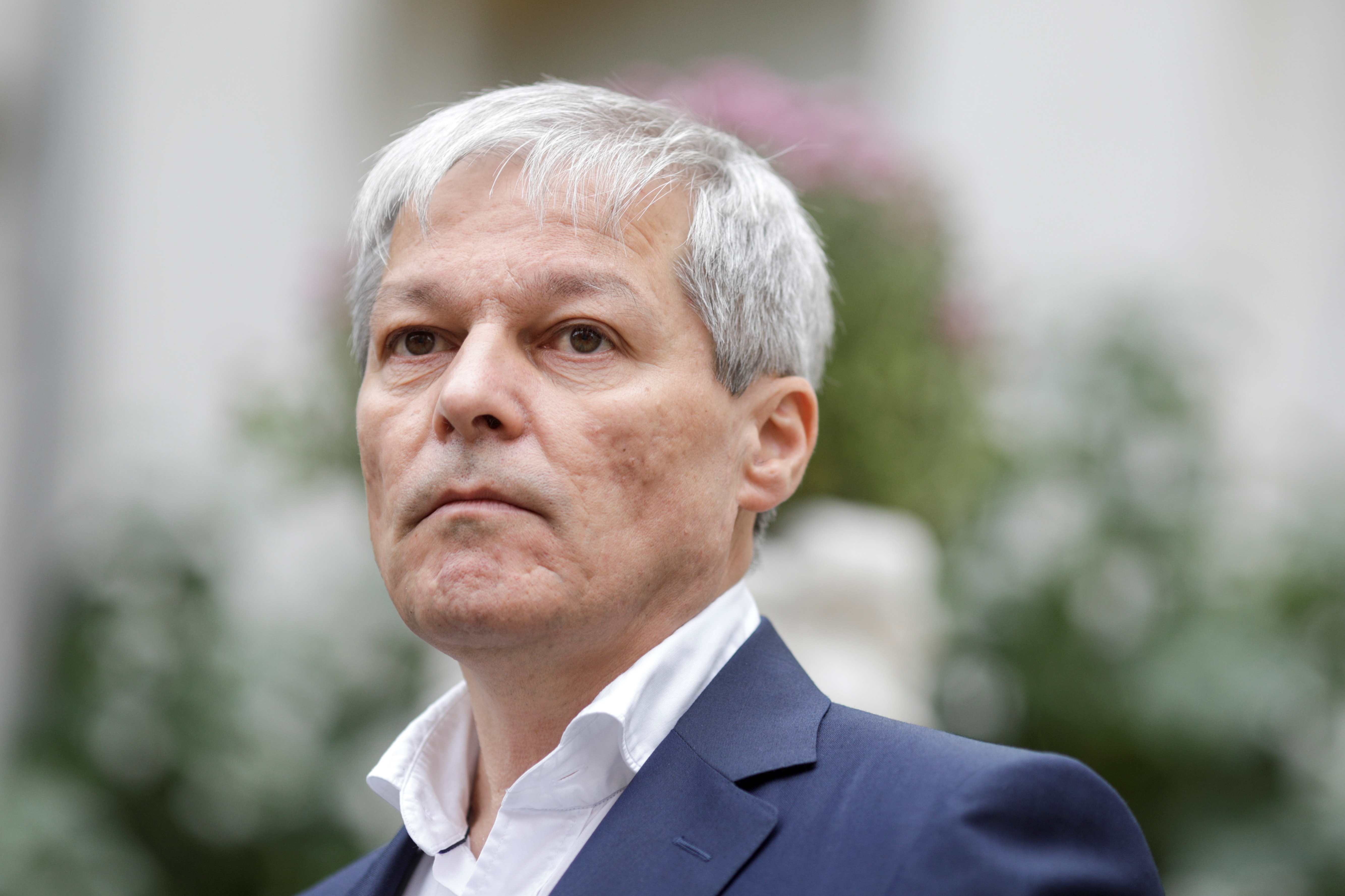 Dacian Ciolos, leader of the USR party, attends a news conference at the headquarters of the USR PLUS alliance
