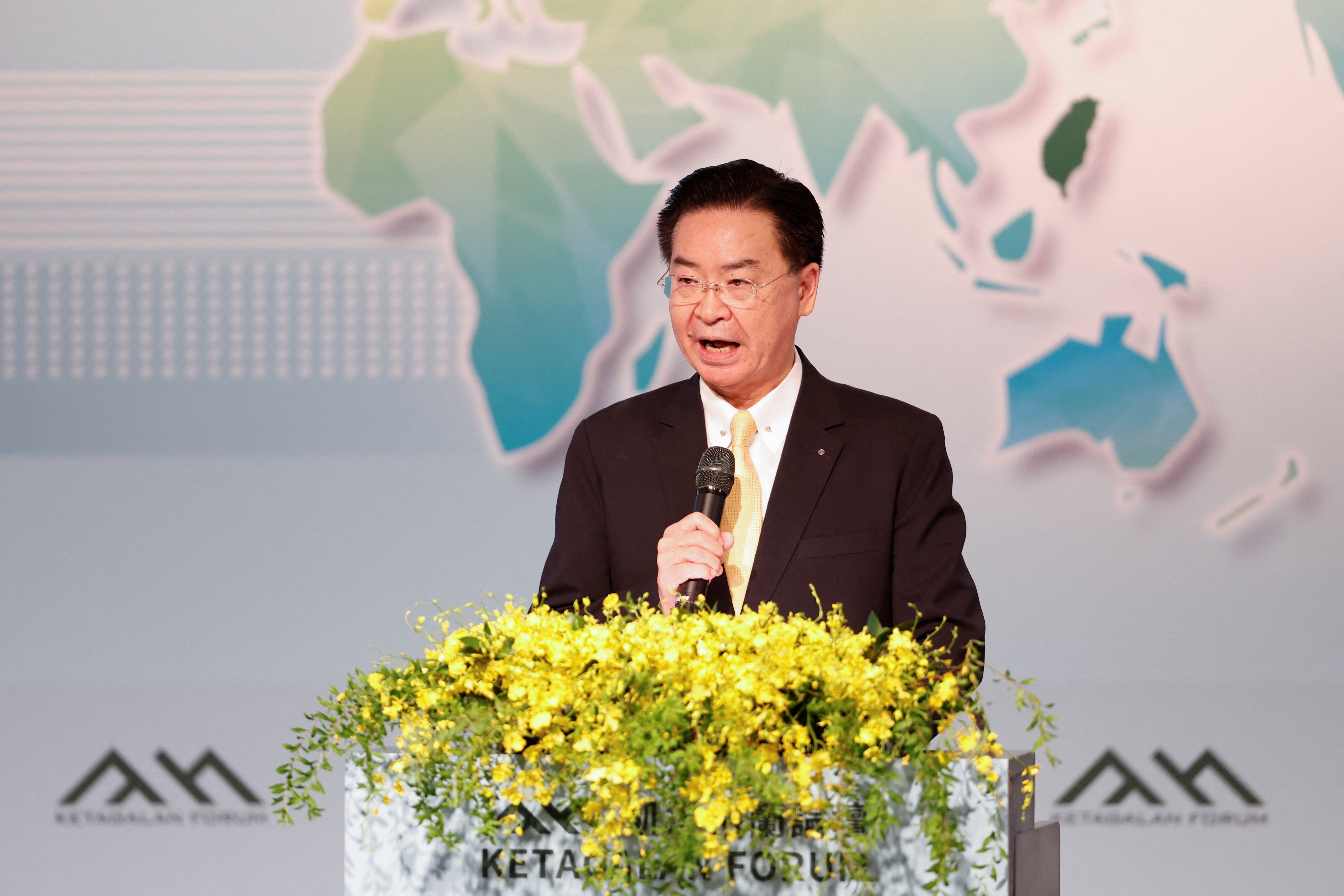 Taiwan's Foreign Minister Joseph Wu speaks during the Ketagalan forum in Taipei