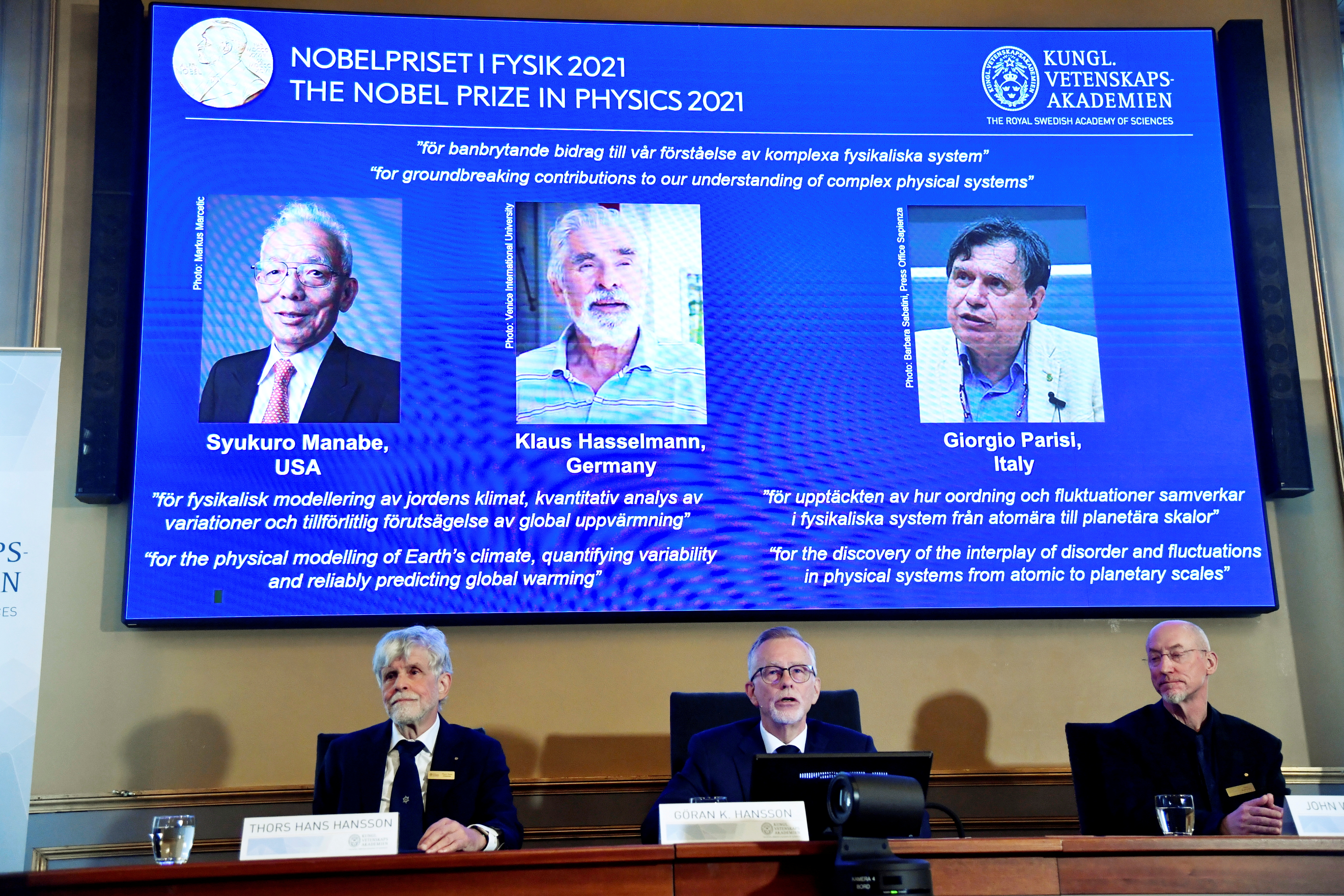 Announcement of winners of the 2021 Nobel Prize in Physics in Stockholm