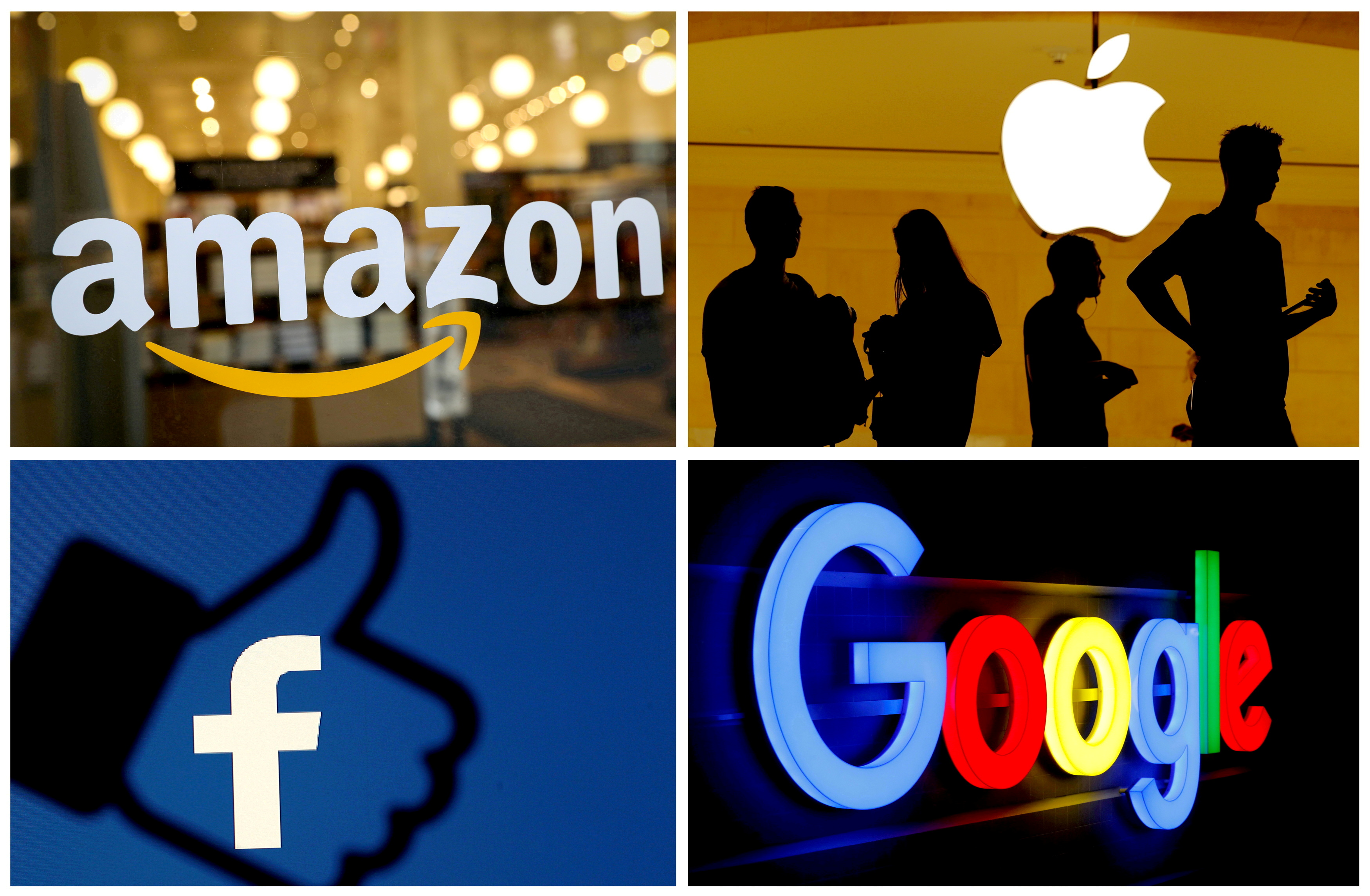 결합 사진/파일 사진에 있는 Amazon, Apple, Facebook 및 Google의 로고