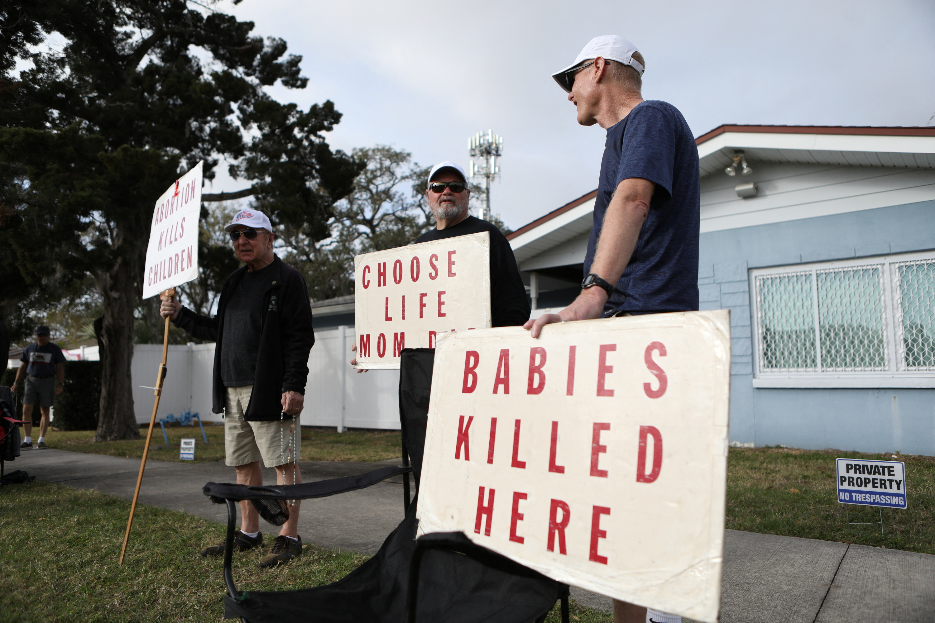 Anti-abortion protesters rally outside a clinic in Clearwater, Florida