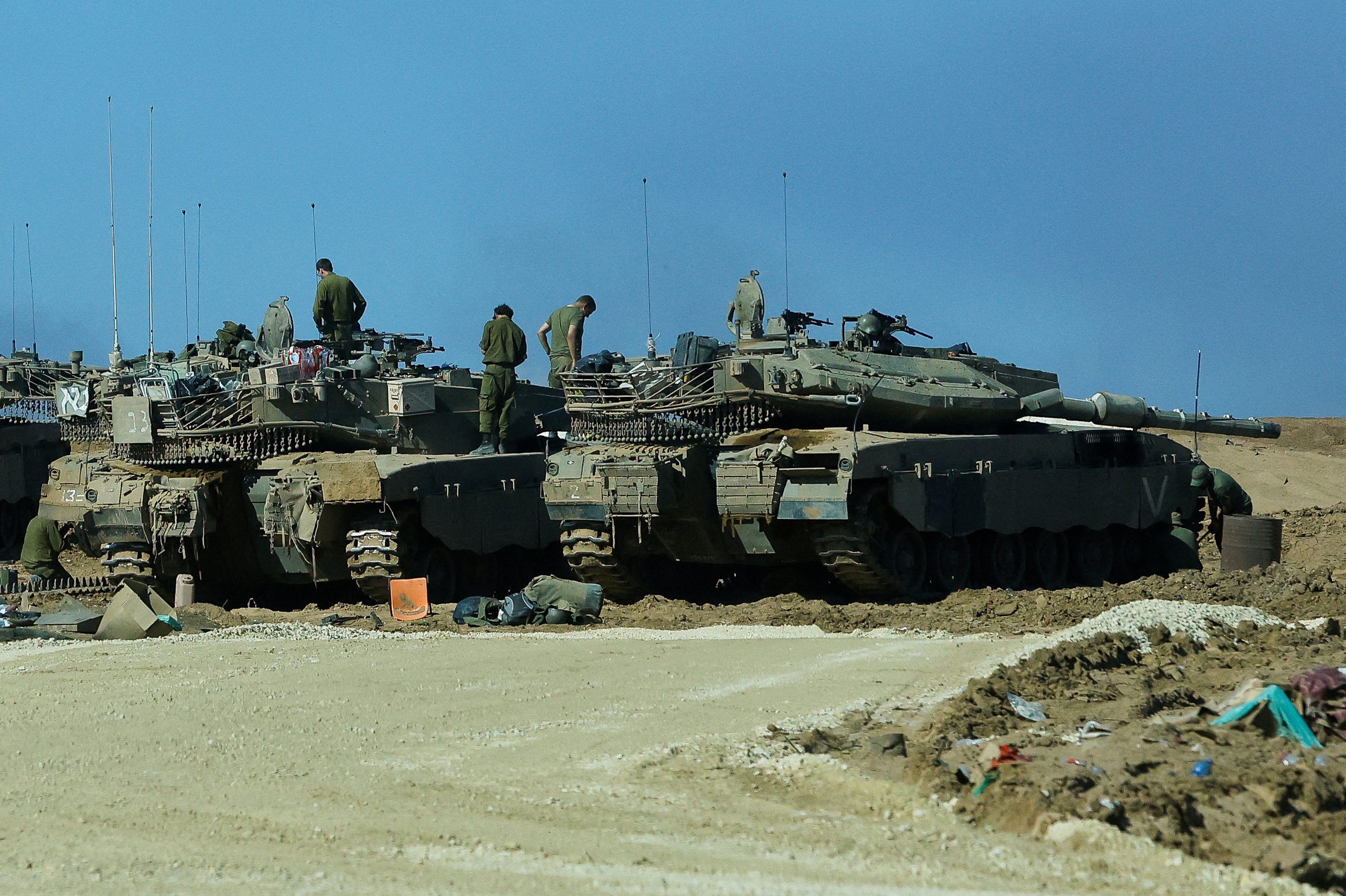 Tanks are stationed near Gaza, as seen from southern Israel