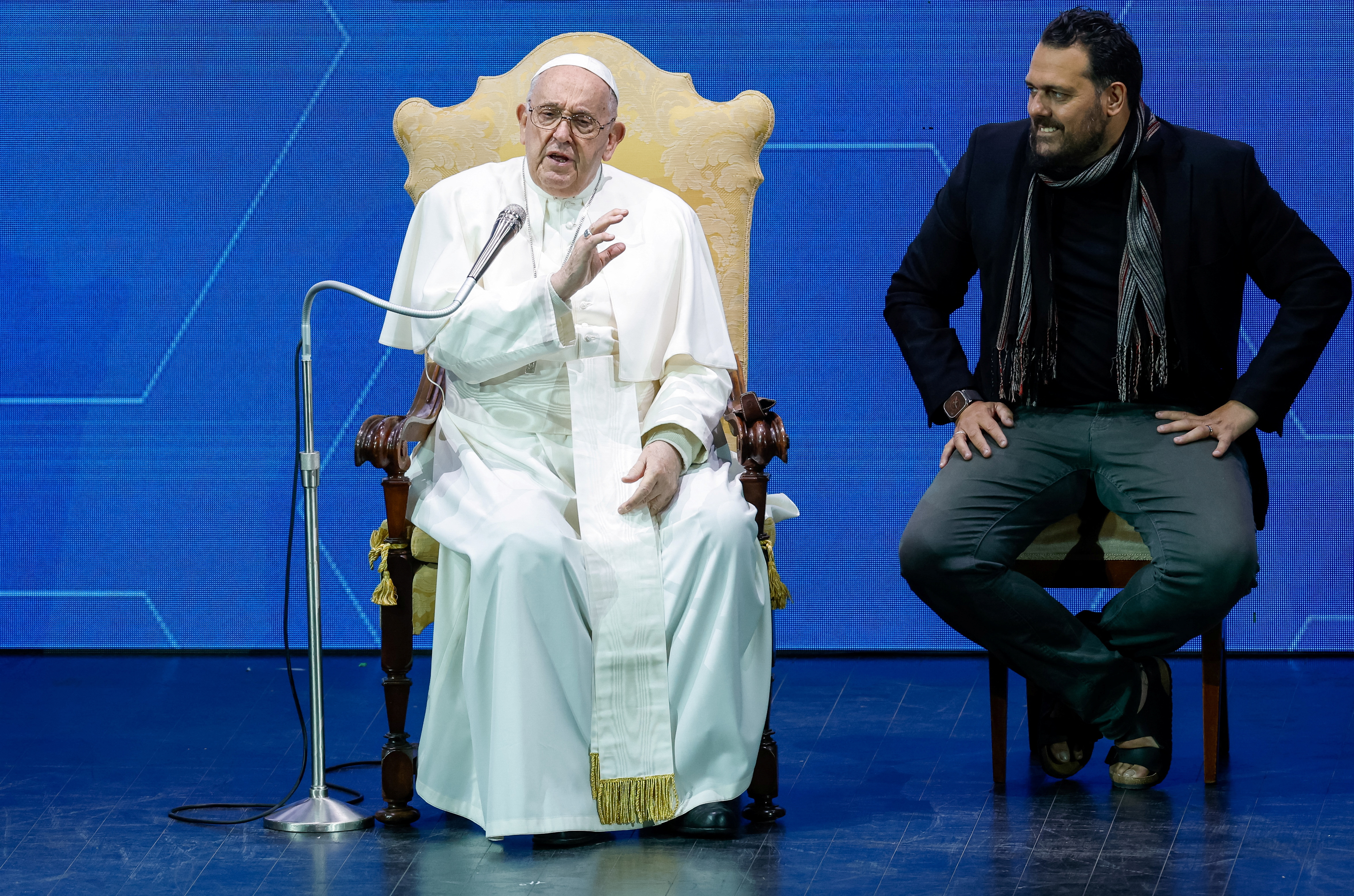 Pope Francis attends a conference on Italy's demographic crisis, in Rome