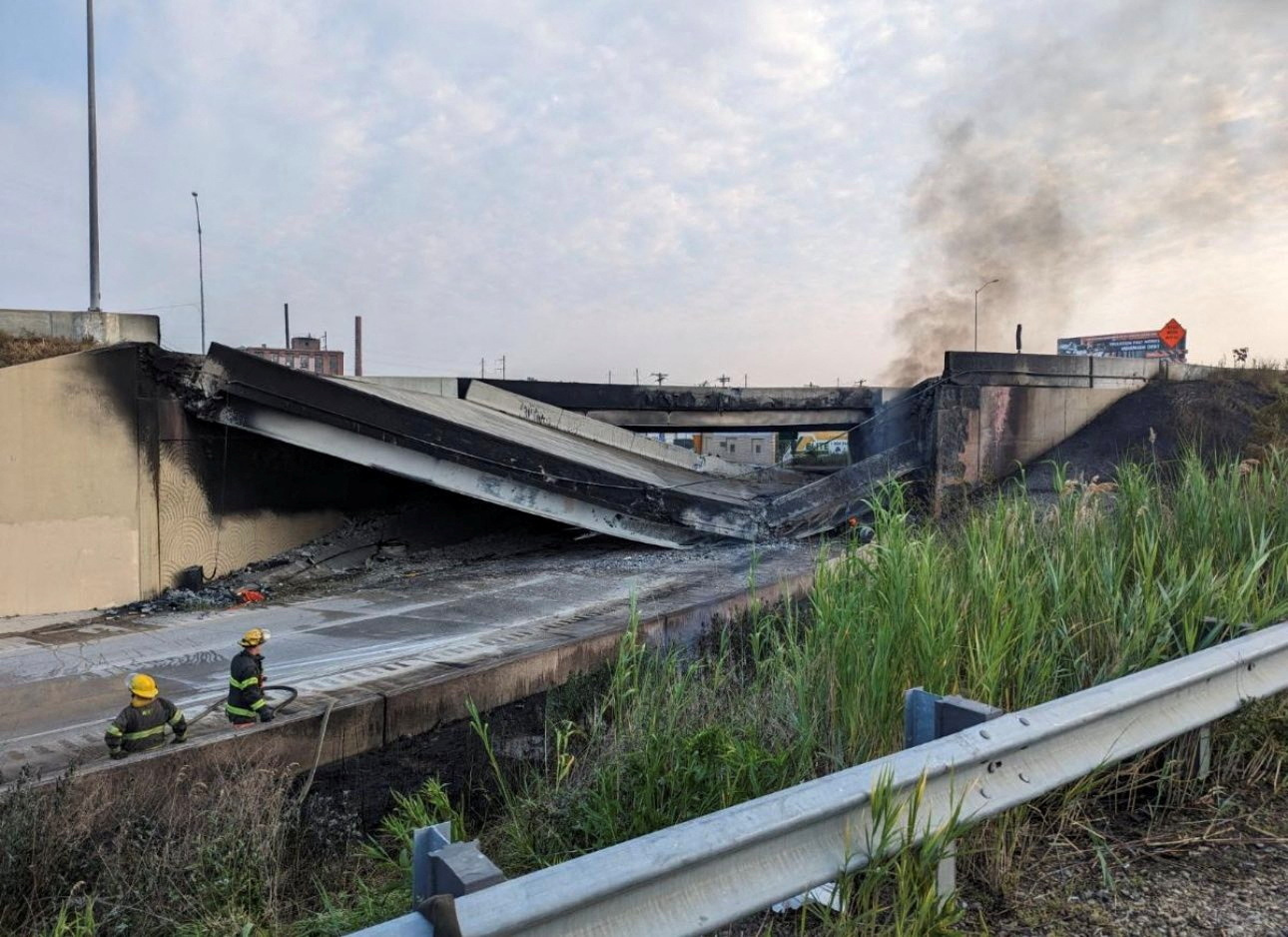 Portion of I95 in Philadelphia collapses after vehicle engulfed by