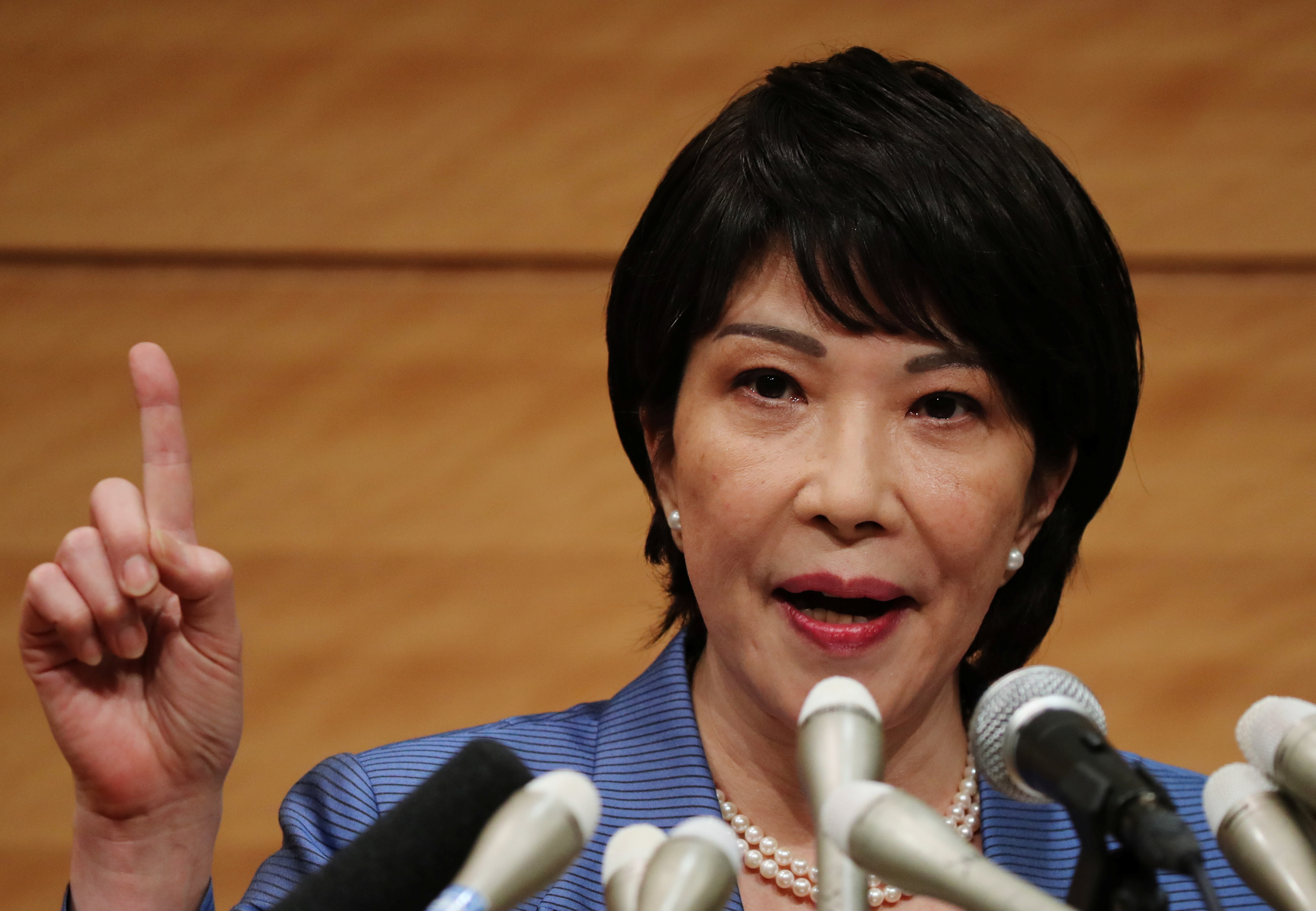 Japanese lawmaker Sanae Takaichi speaks at a news conference to announce her running in the ruling Liberal Democratic Party (LDP) leadership race to succeed Prime Minister Yoshihide Suga in Tokyo, Japan, September 8, 2021.   REUTERS/Kim Kyung-Hoon