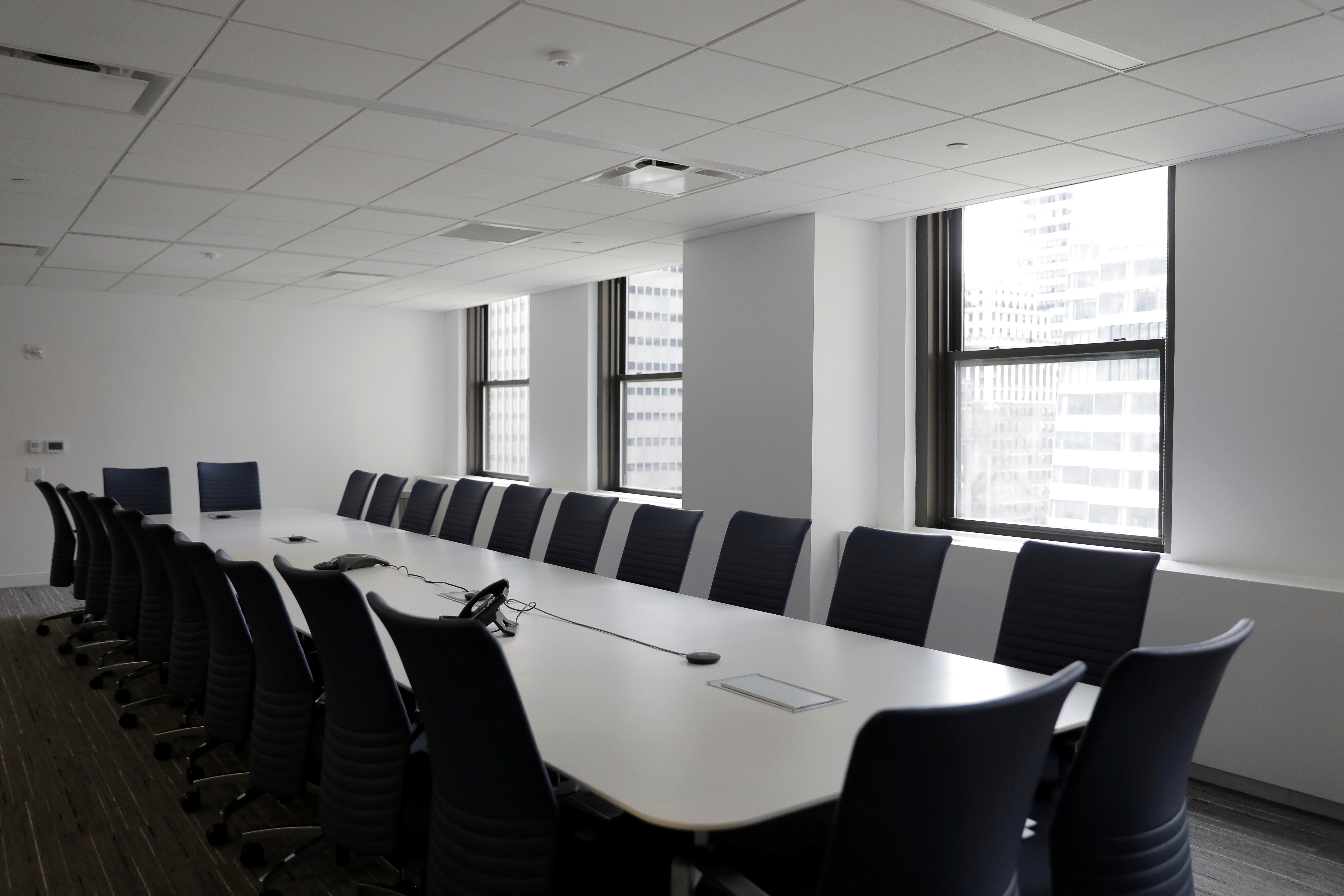 A boardroom is seen in an office building in Manhattan, New York City, New York