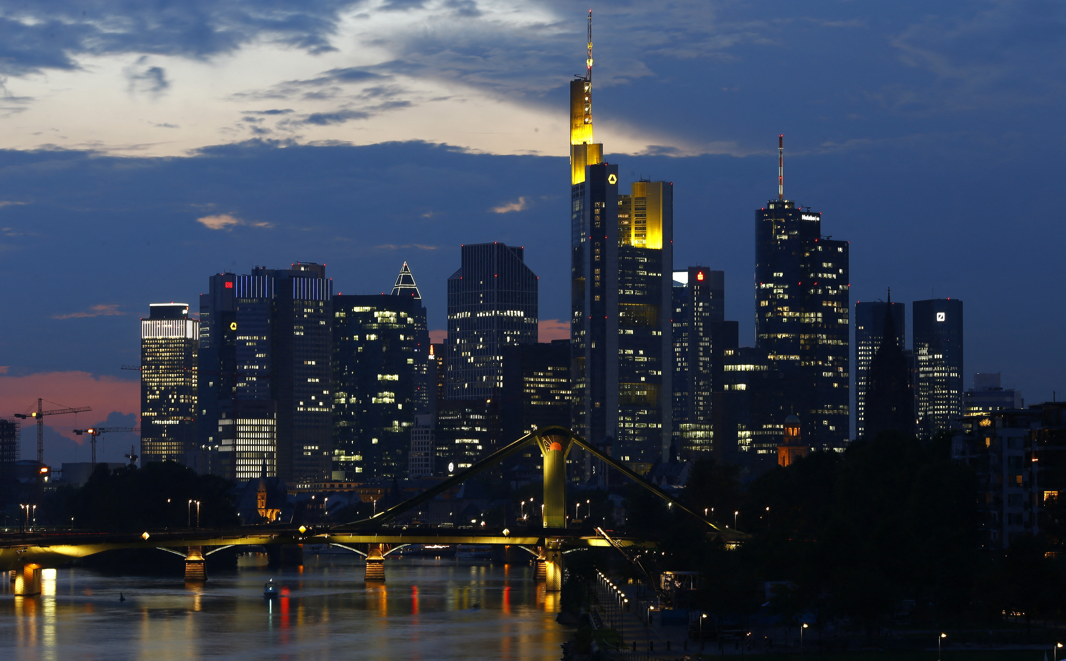 The skyline of the banking district is seen in Frankfurt