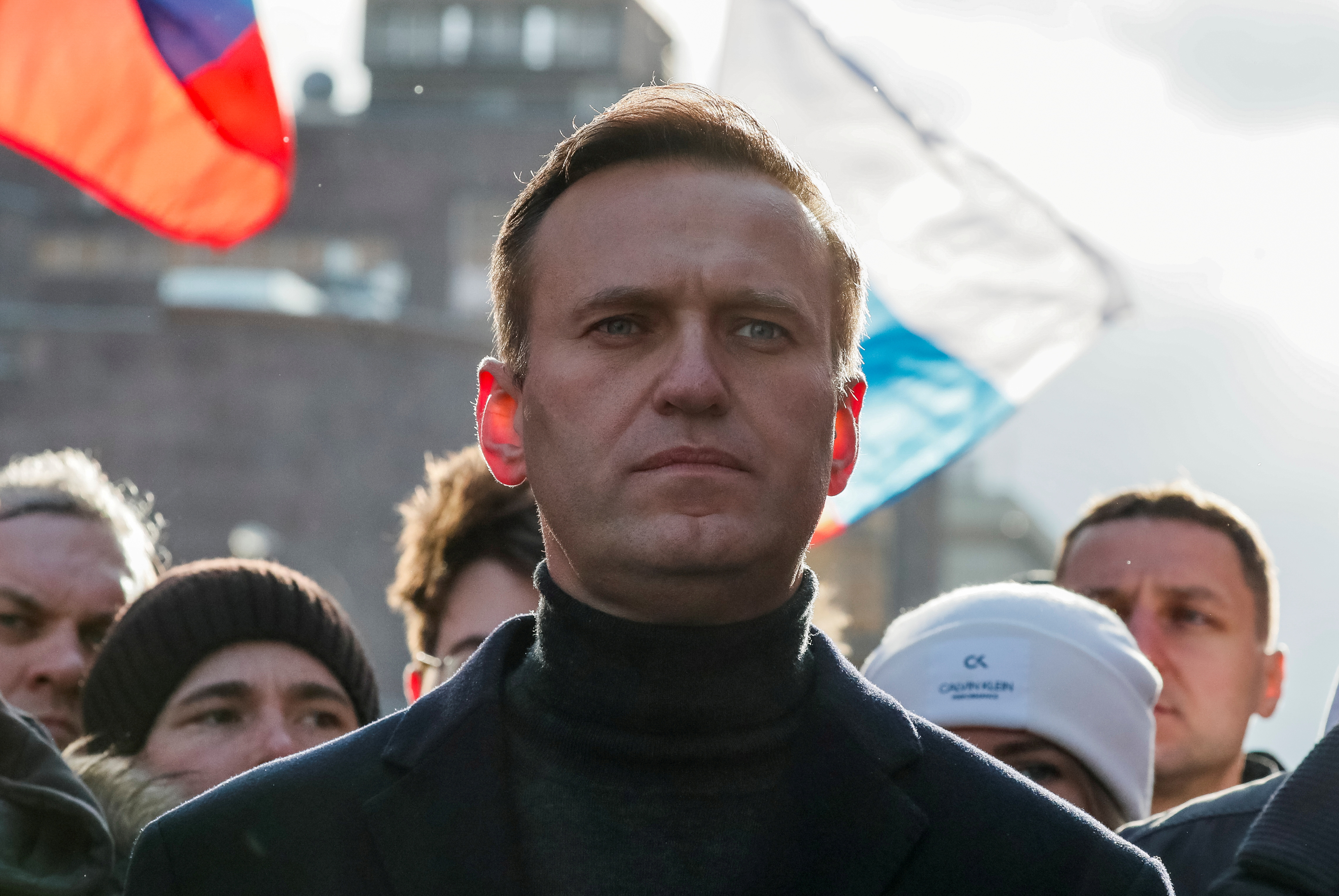 Russian opposition politician Alexei Navalny takes part in a rally to mark the 5th anniversary of opposition politician Boris Nemtsov's murder and to protest against proposed amendments to the country's constitution, in Moscow