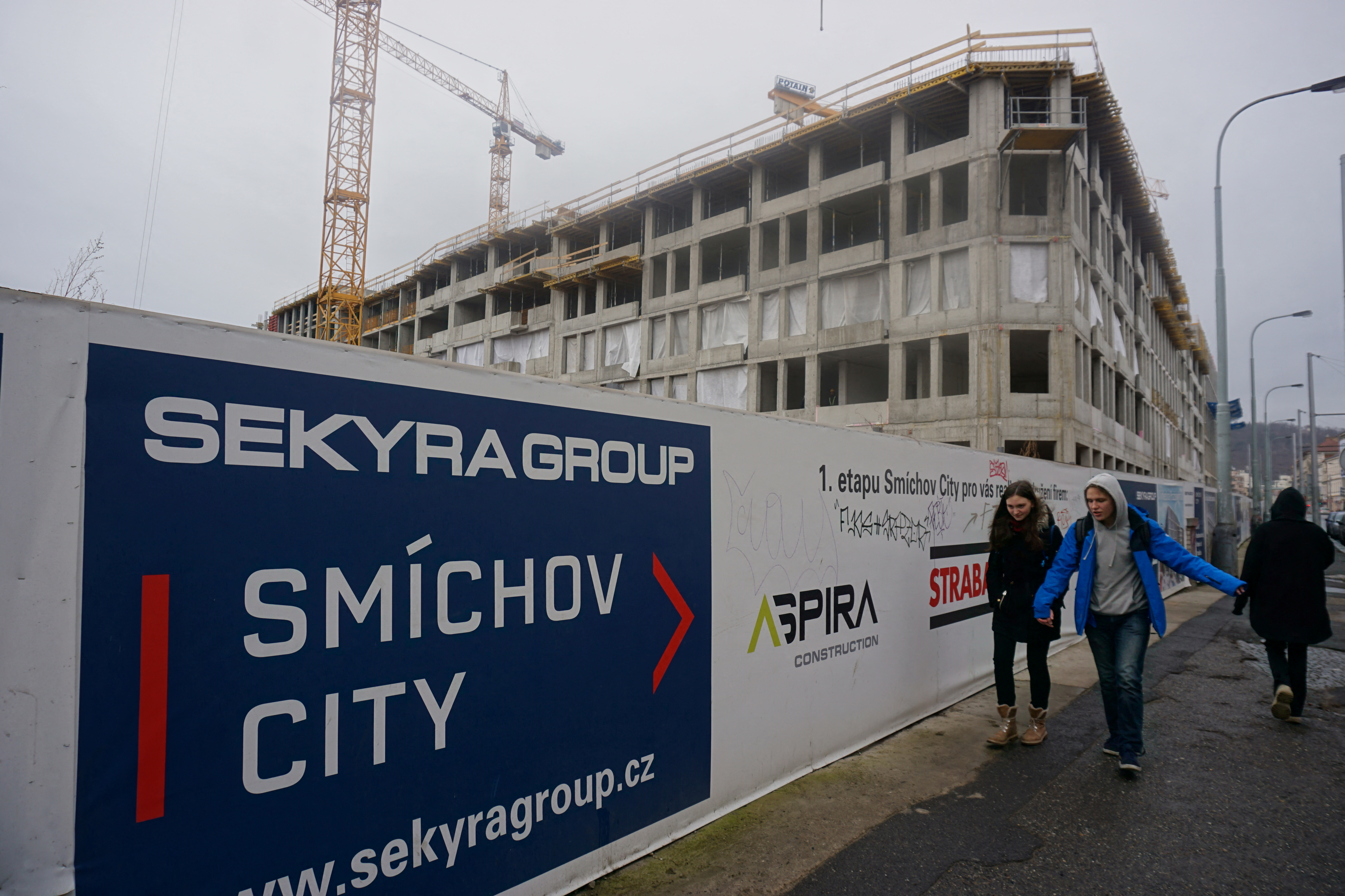 View of residential and office buildings construction site in Prague