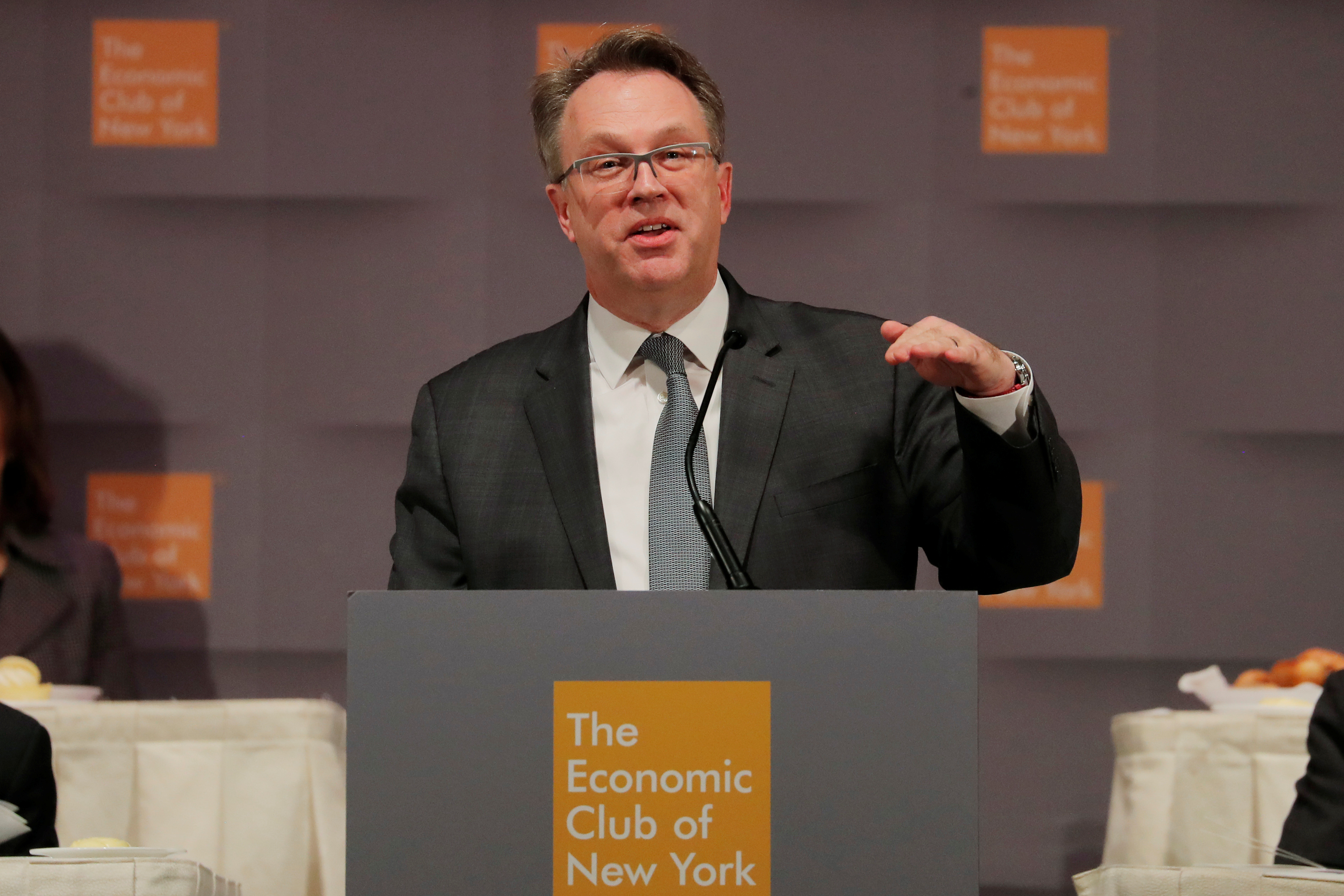 John C. Williams, president and CEO of the Federal Reserve Bank of New York speaks to the Economic Club of New York in the Manhattan borough of New York