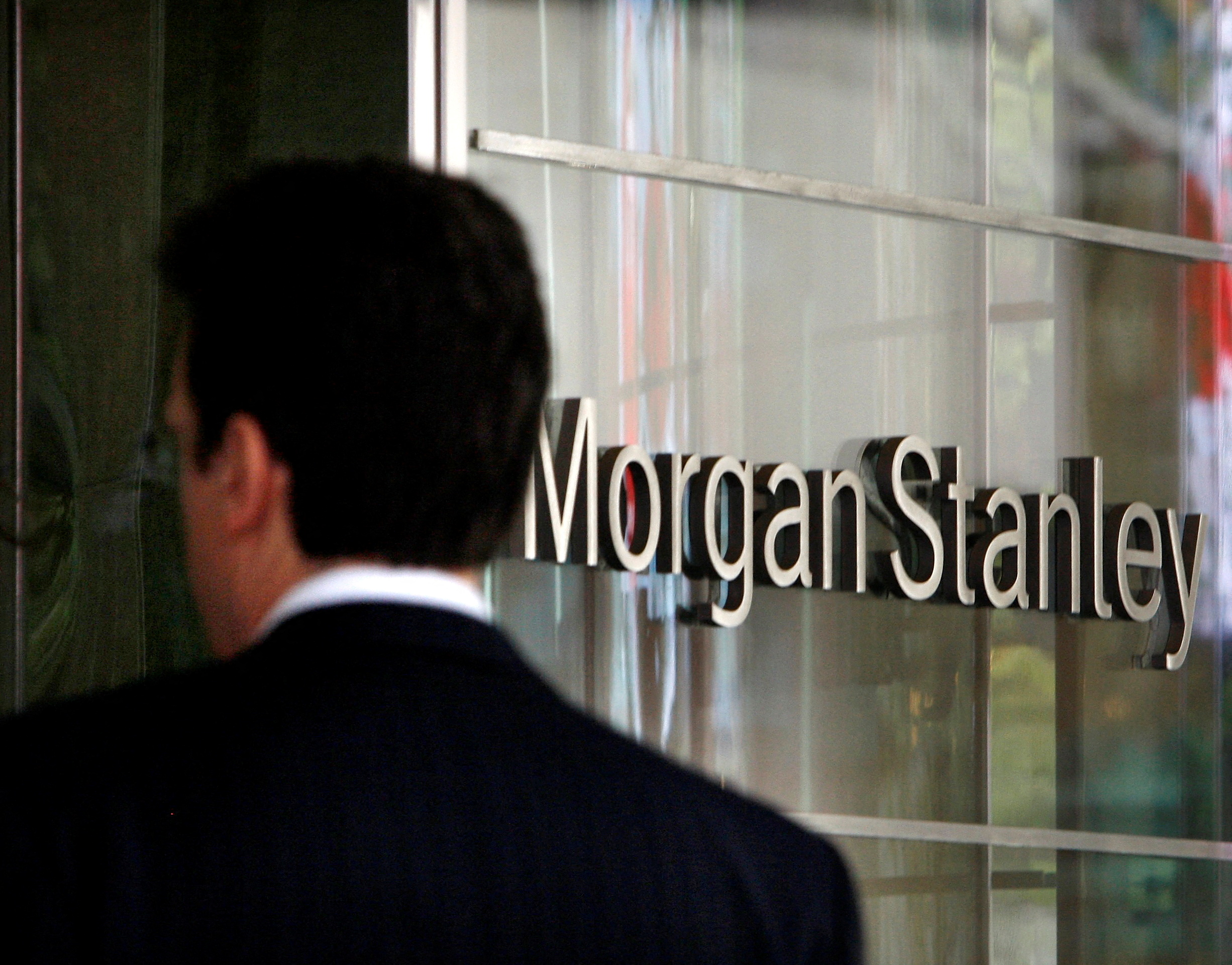 Man walks into the Morgan Stanley building in New York