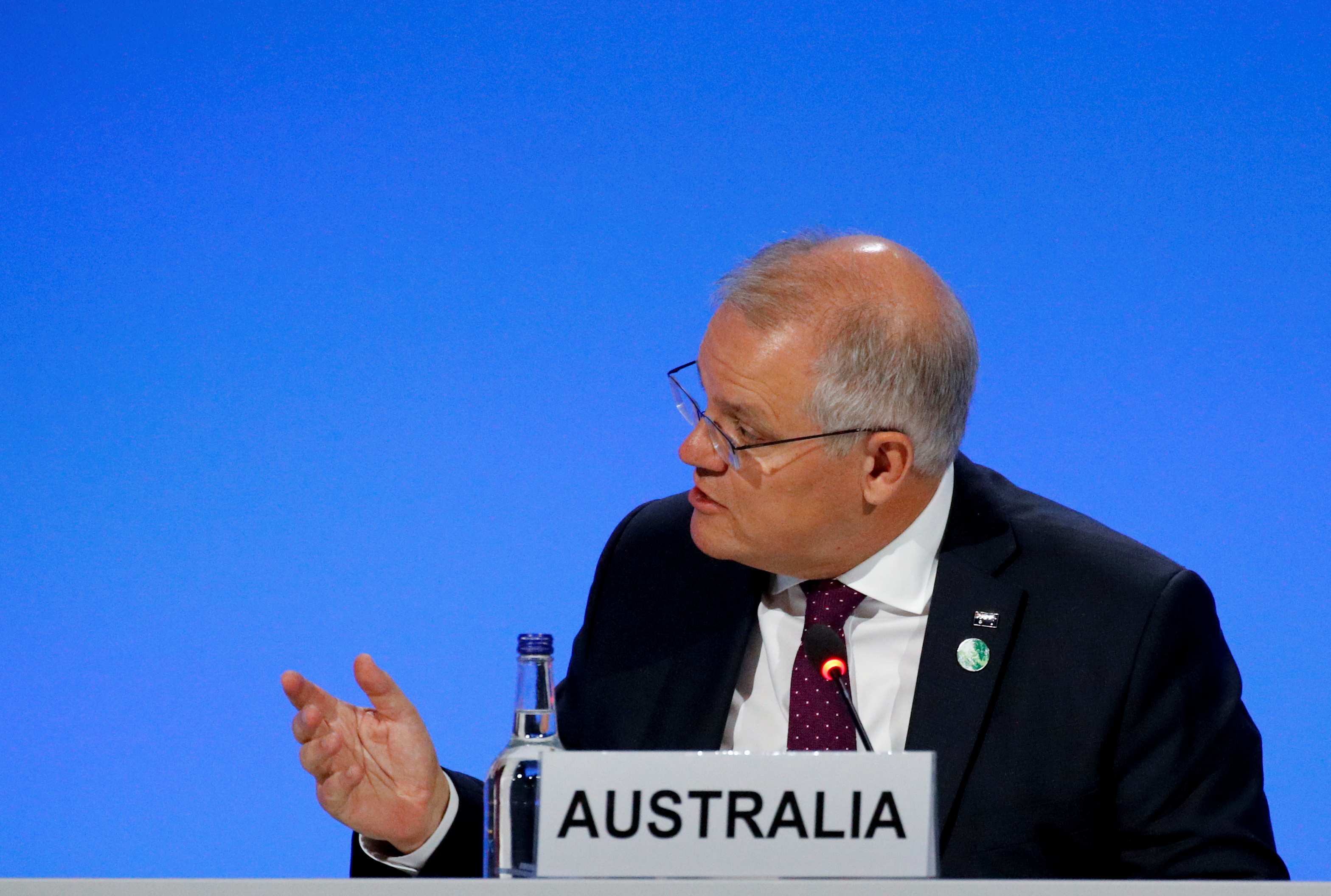 Australia's Prime Minister Scott Morrison attends a meeting during the UN Climate Change Conference (COP26) in Glasgow, Scotland, Britain, November 2, 2021. REUTERS/Phil Noble/Pool