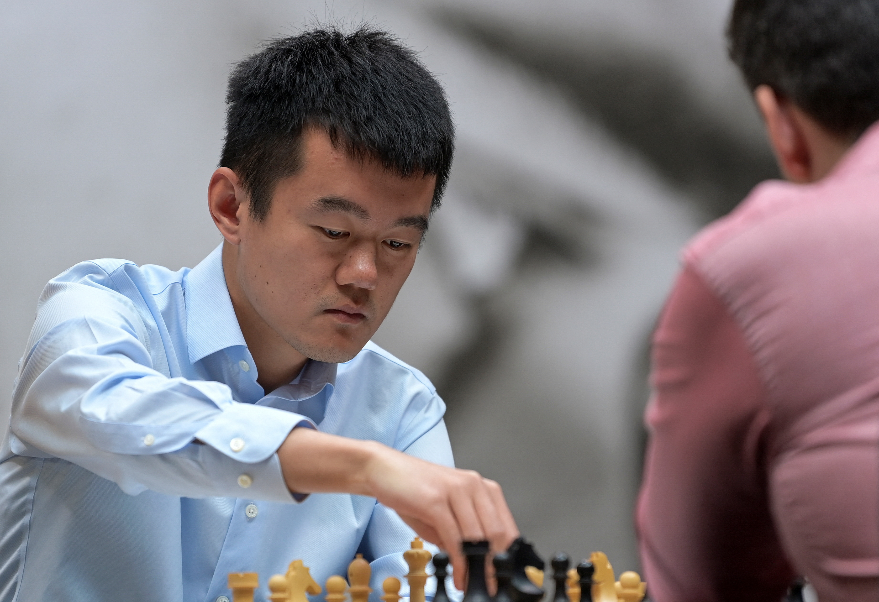 China's Ding Liren plays against Russia's Ian Nepomniachtchi