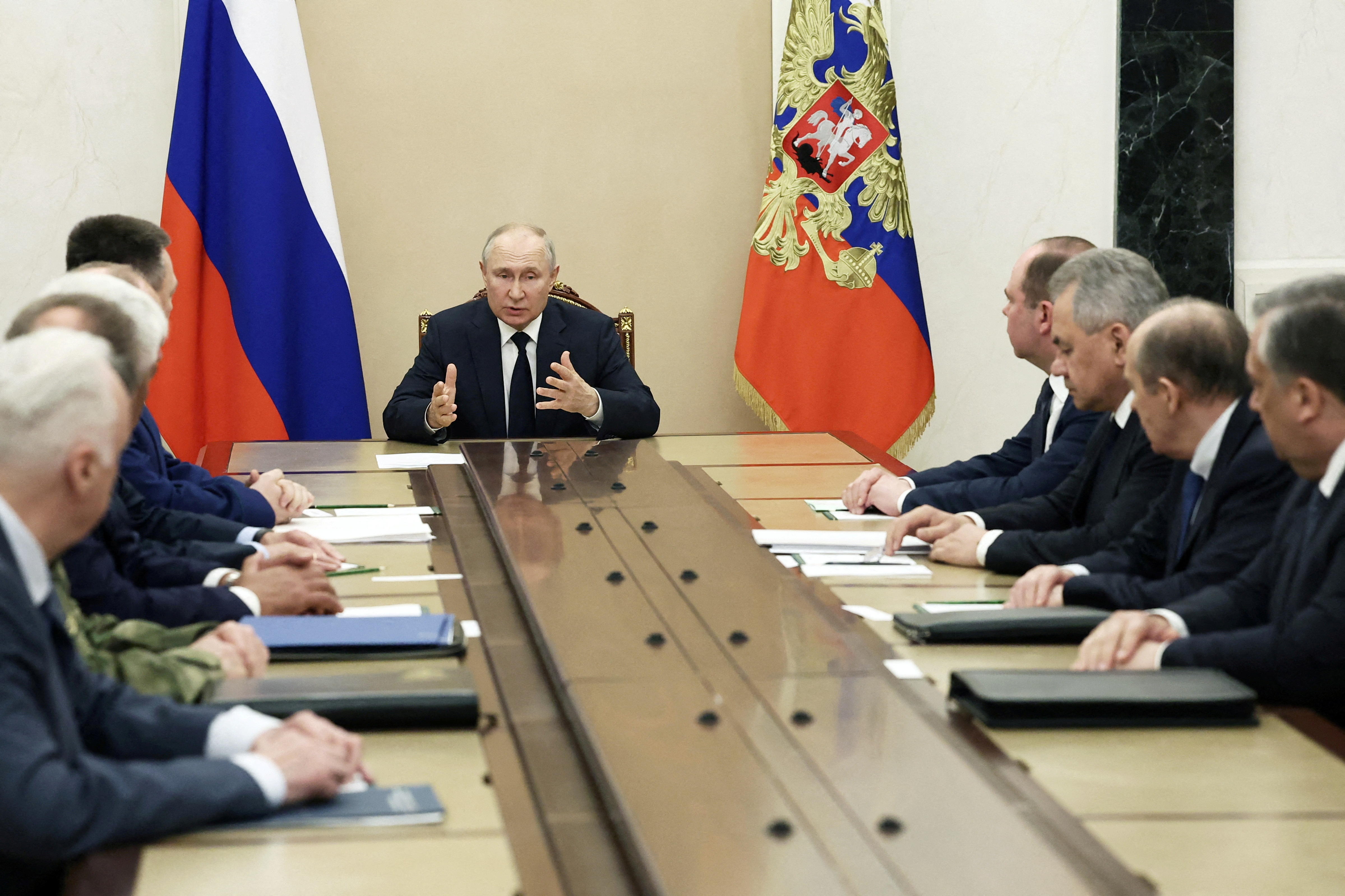 Russian President Vladimir Putin holds a meeting with heads of Russian security services in Moscow
