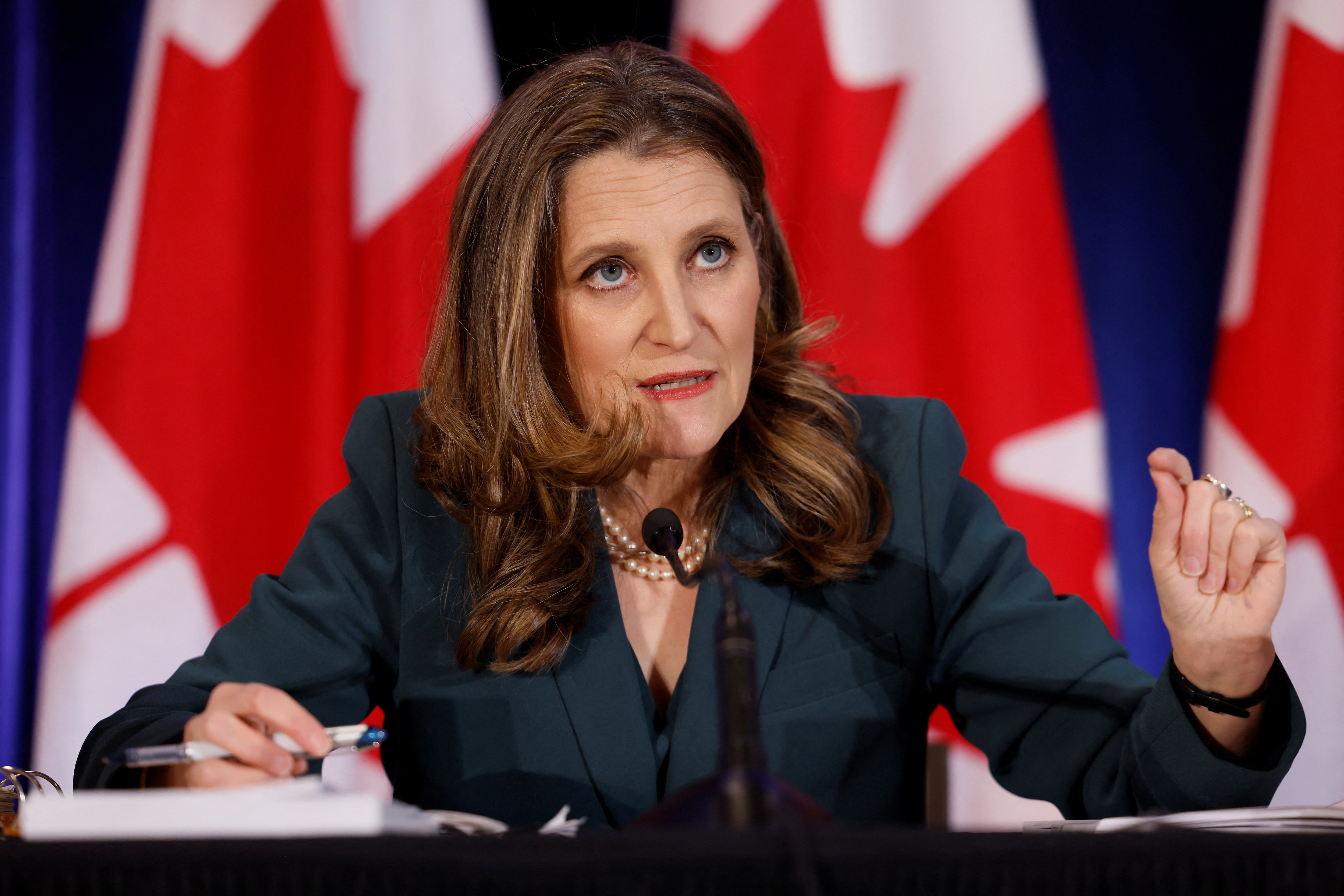 Canada's Deputy PM and Minister of Finance Freeland attends a news conference before delivering the federal budget in Ottawa