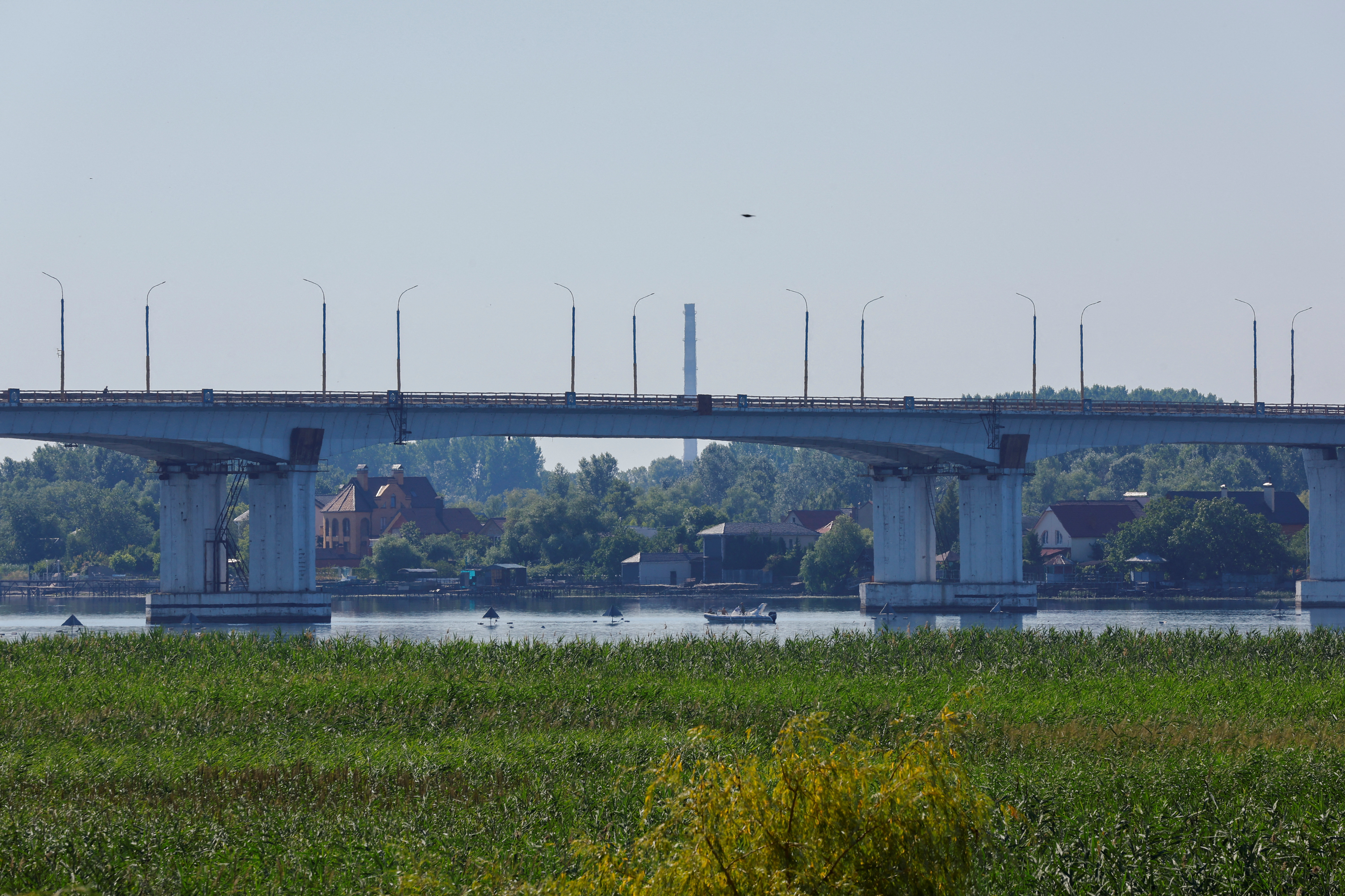 A view shows the Antonivskyi bridge in Kherson