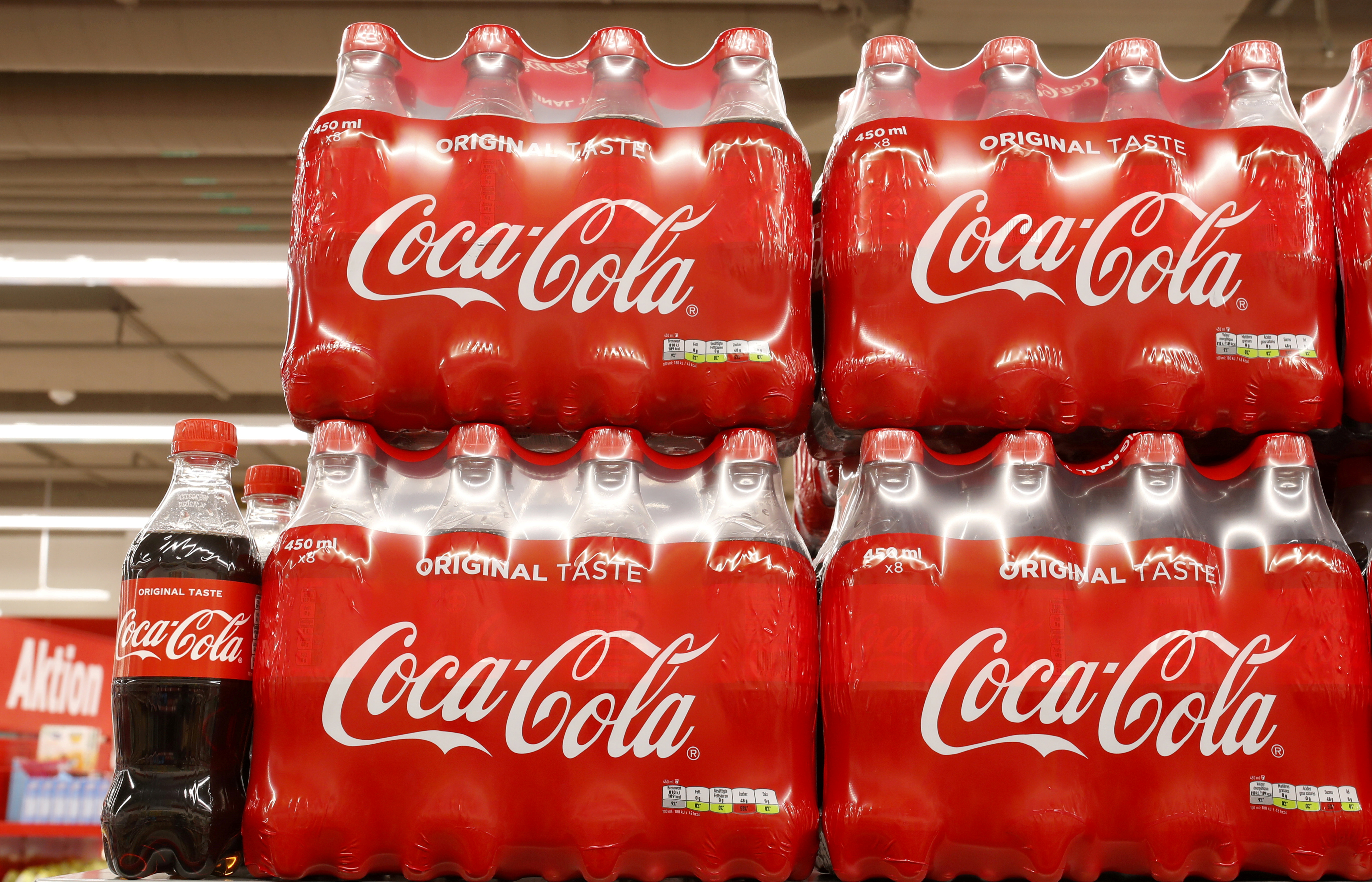 Bottles of Coca-Cola are displayed at a supermarket of Swiss retailer Denner, as the spread of the coronavirus disease (COVID-19) continues, in Glattbrugg, Switzerland June 26, 2020. Picture taken June 26, 2020. REUTERS/Arnd Wiegmann